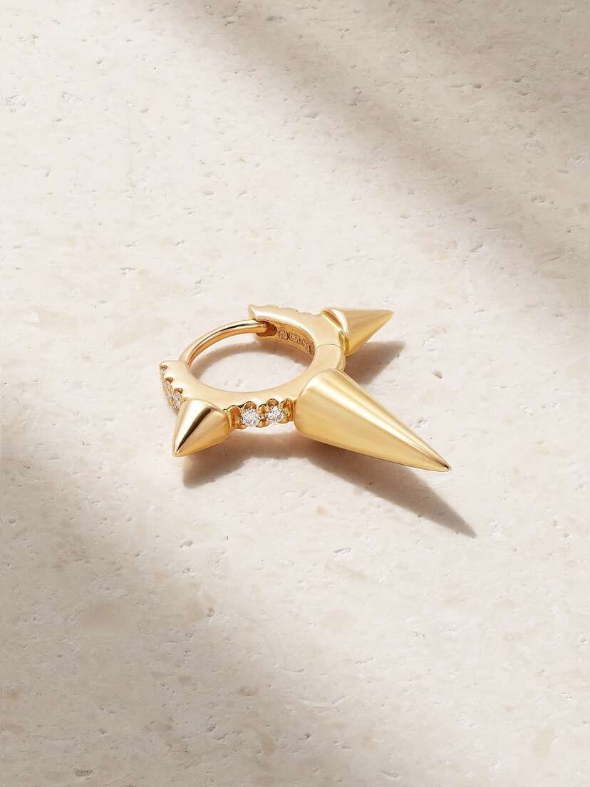 MARIA TASH 6.5mm 18-karat Gold Diamond Hoop Earring