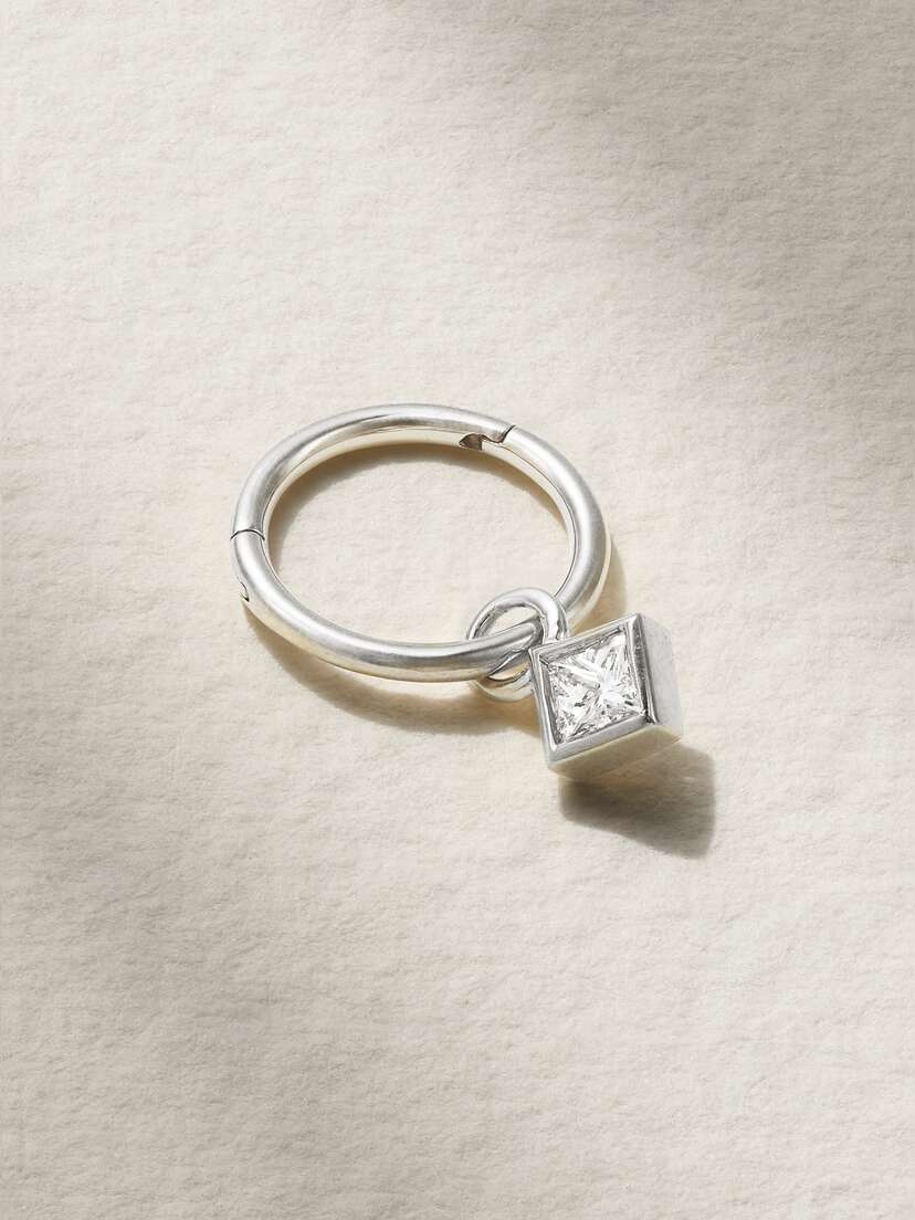 MARIA TASH 2.5mm 14-karat And 18-karat White Gold Diamond Hoop Earring