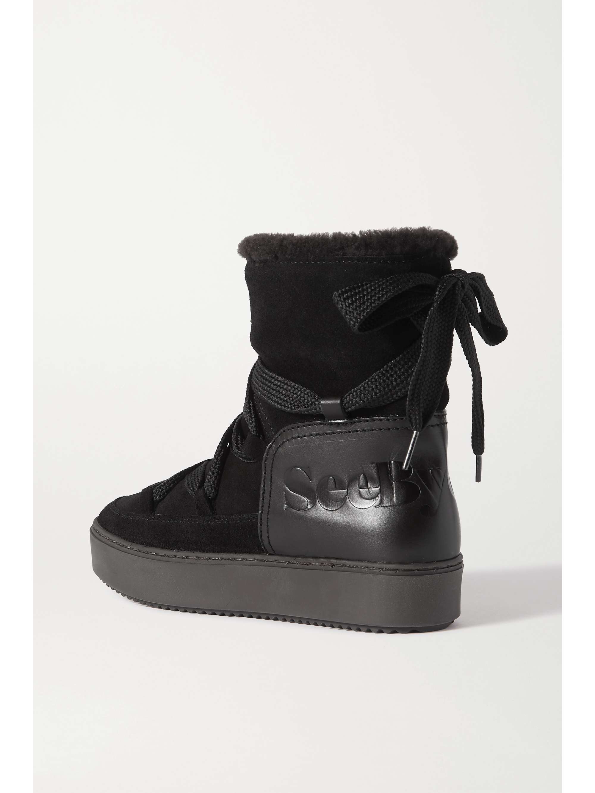 SEE BY CHLOÉ Leather-trimmed suede and shearling ankle boots