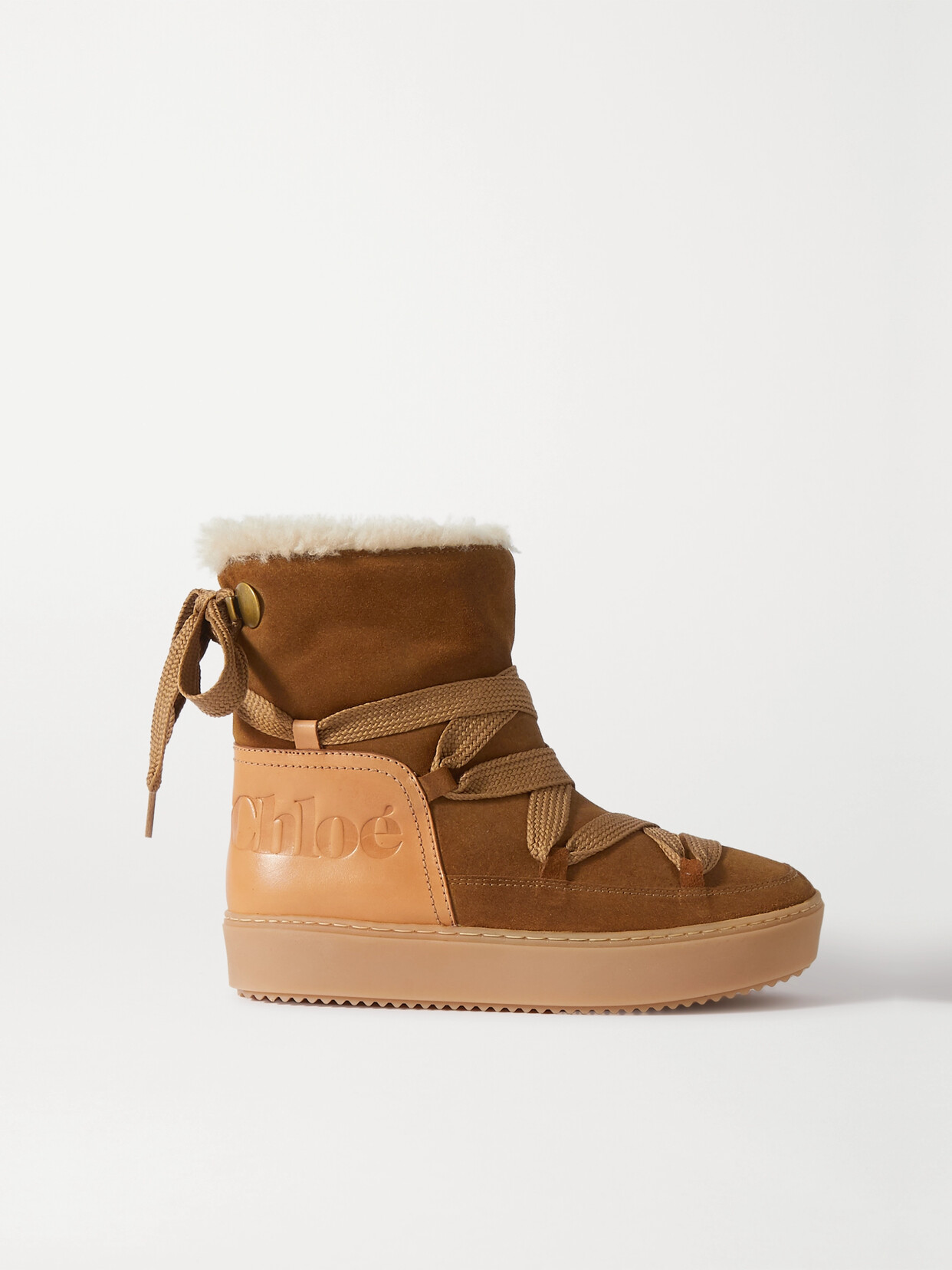 SEE BY CHLOÉ LEATHER-TRIMMED SUEDE AND SHEARLING ANKLE BOOTS