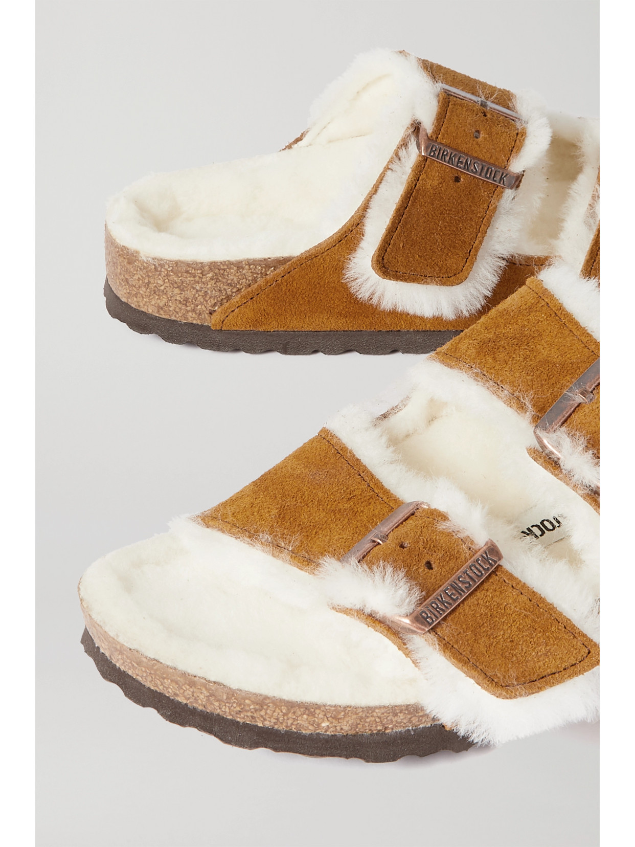 Shop Birkenstock Arizona Shearling-lined Suede Sandals In Tan