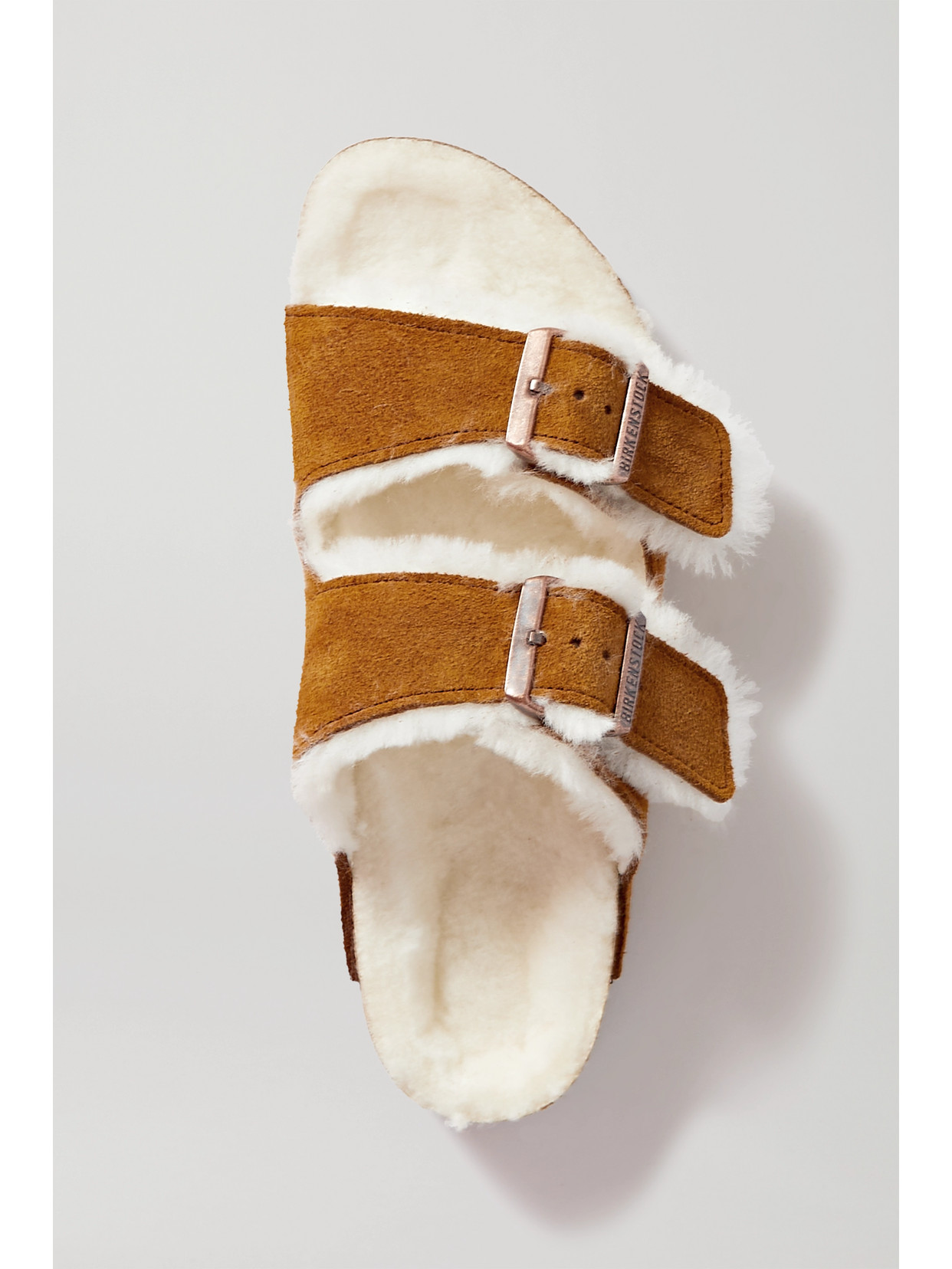 Shop Birkenstock Arizona Shearling-lined Suede Sandals In Tan