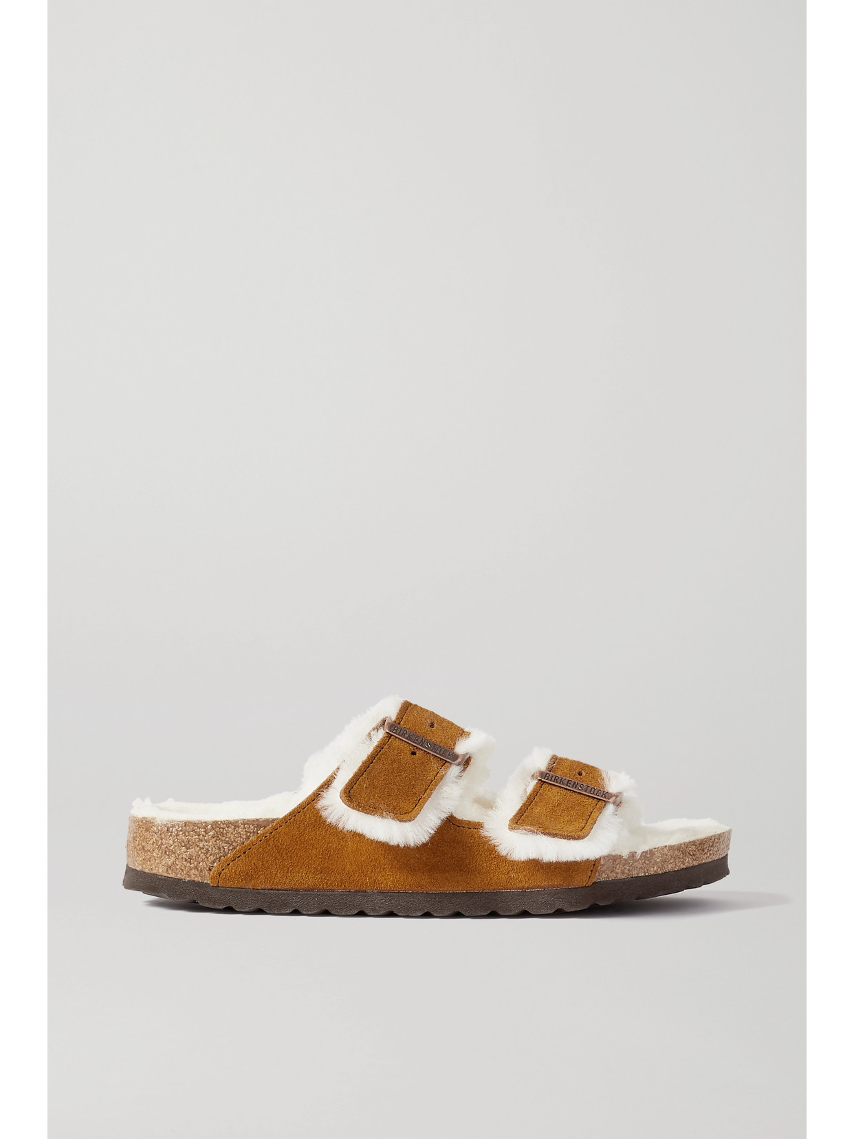 Shop Birkenstock Arizona Shearling-lined Suede Sandals In Tan