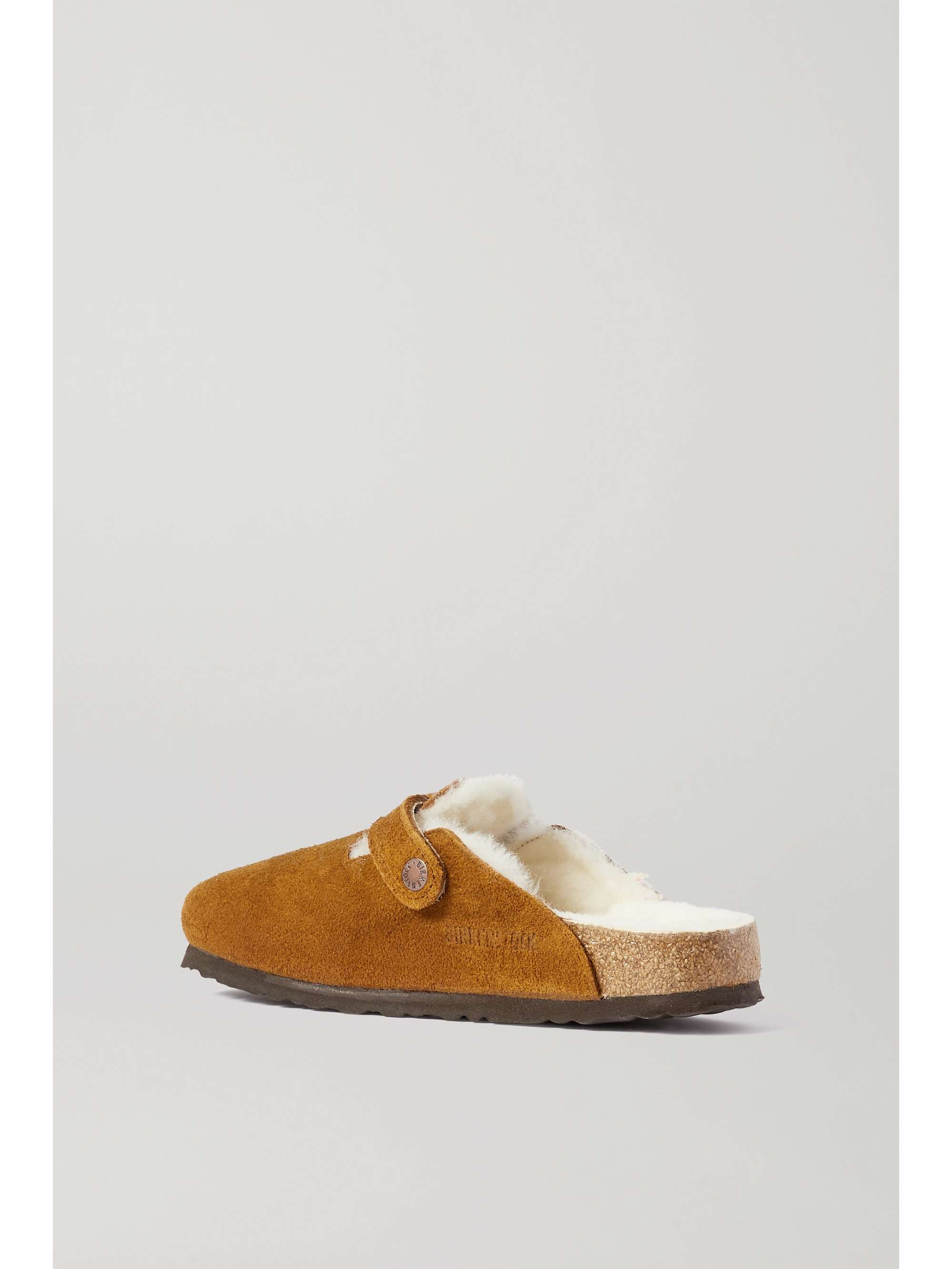 Tan Boston shearling-lined suede slippers | BIRKENSTOCK | NET-A-PORTER