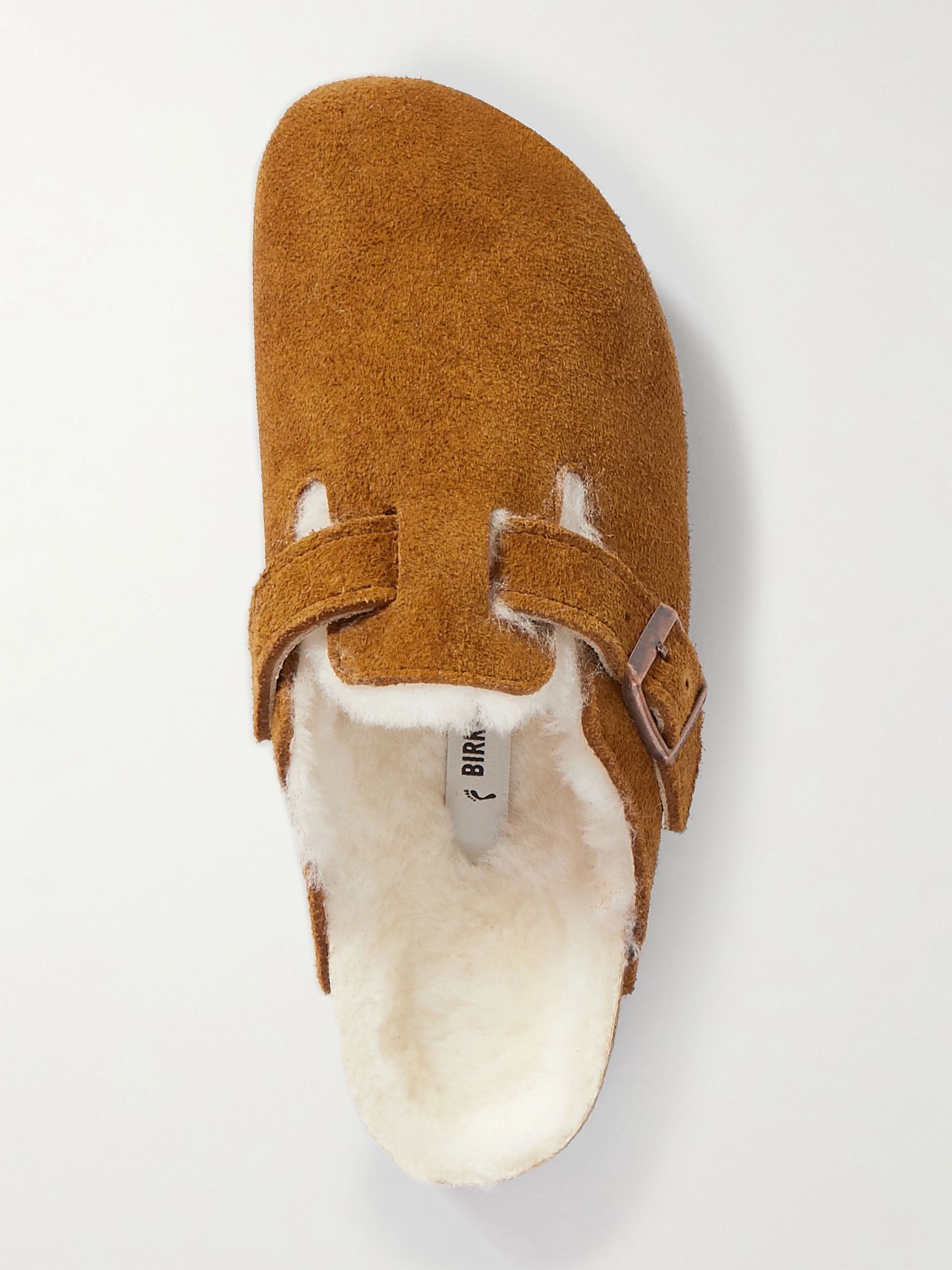 Tan Boston shearling-lined suede slippers | BIRKENSTOCK | NET-A-PORTER