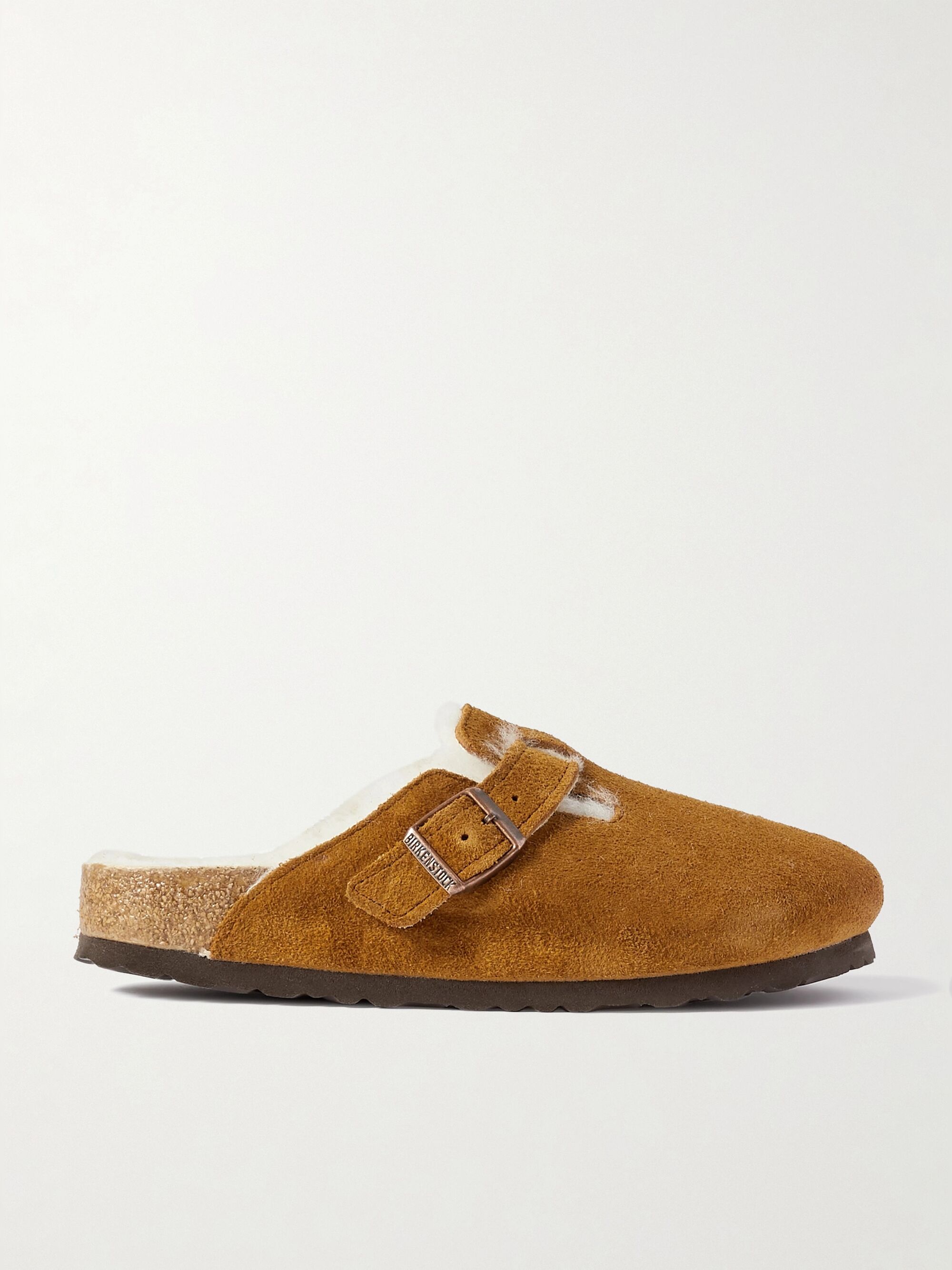 Tan Boston shearling-lined suede slippers | BIRKENSTOCK | NET-A-PORTER