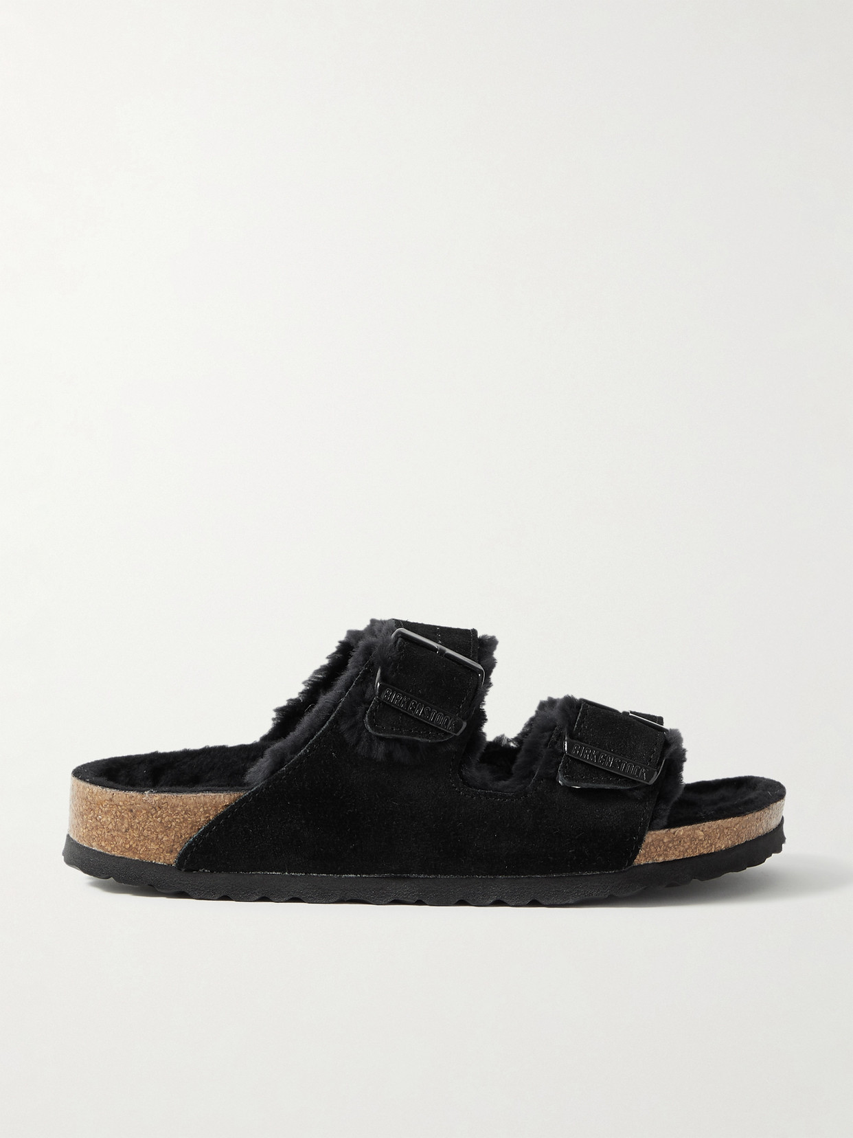 Shop Birkenstock Arizona Shearling-lined Suede Sandals In Black