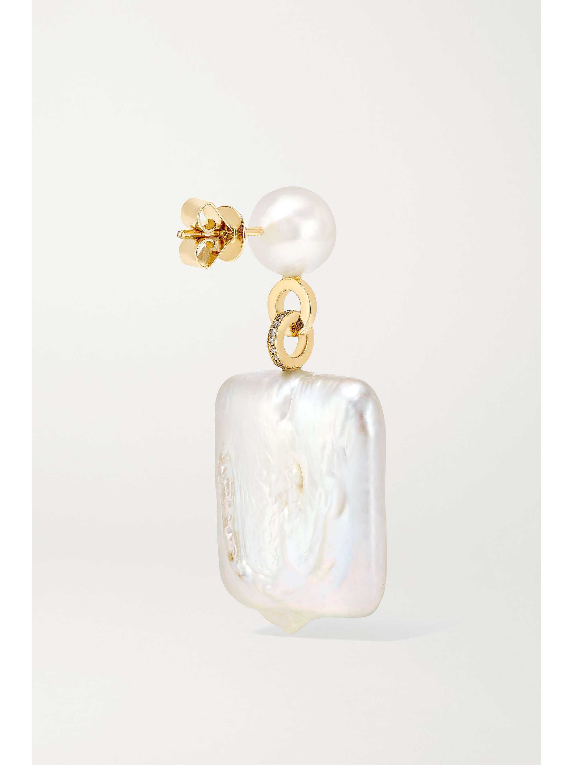 SOPHIE BILLE BRAHE Mondrian Diamant 14-karat gold, pearl and diamond earrings