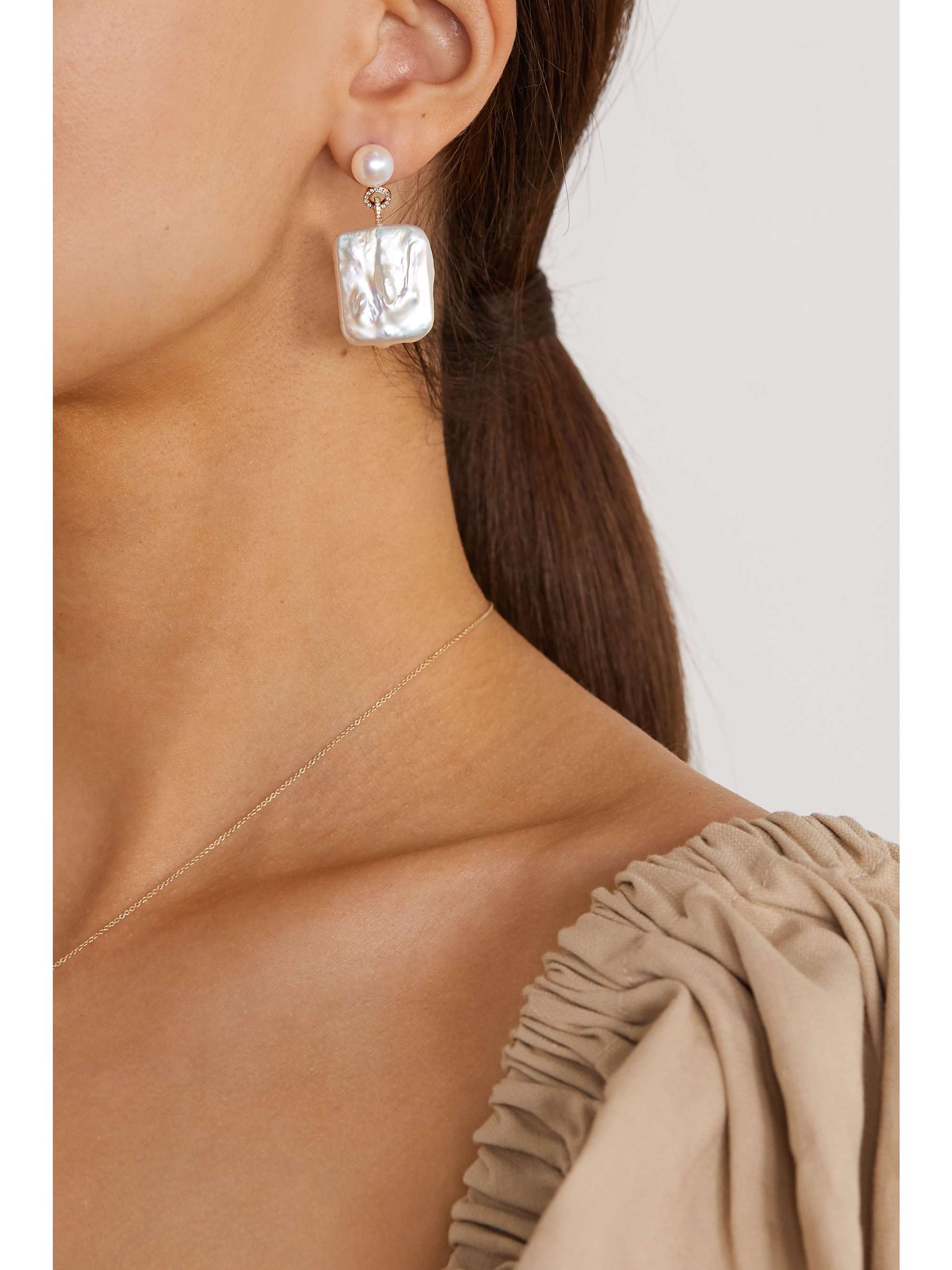 SOPHIE BILLE BRAHE Mondrian Diamant 14-karat gold, pearl and diamond earrings