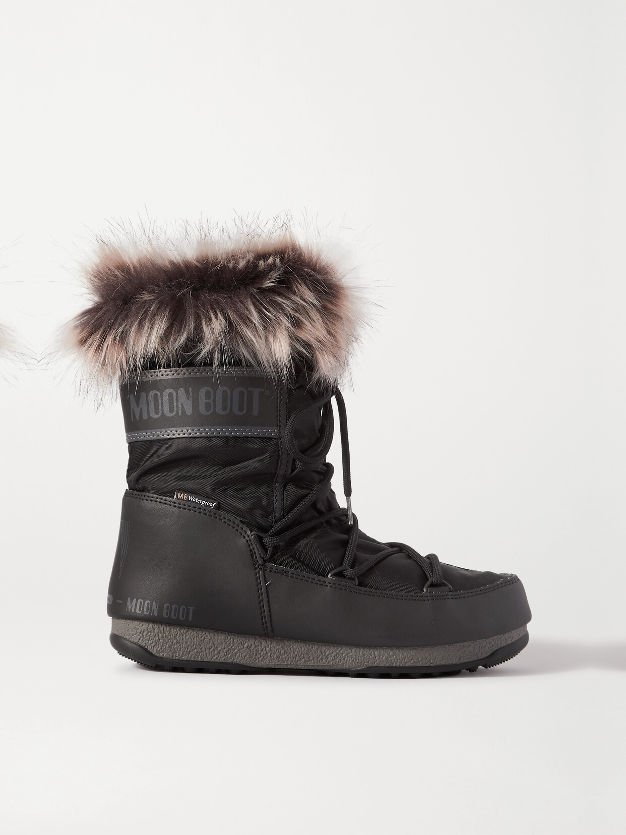 MOON BOOT MONACO FAUX FUR-TRIMMED SHELL AND FAUX LEATHER SNOW BOOTS