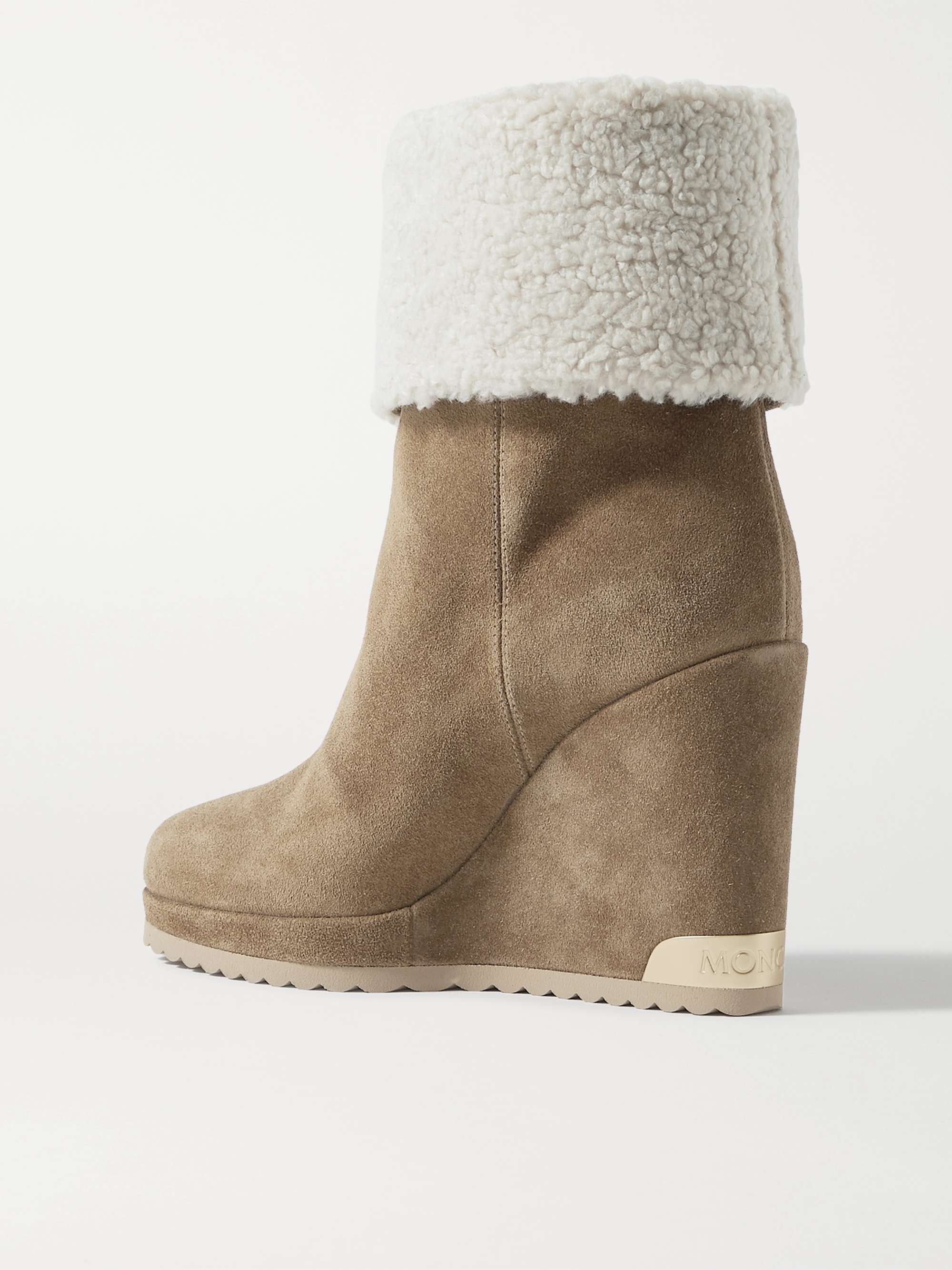 MONCLER W Short shearling-lined suede wedge ankle boots