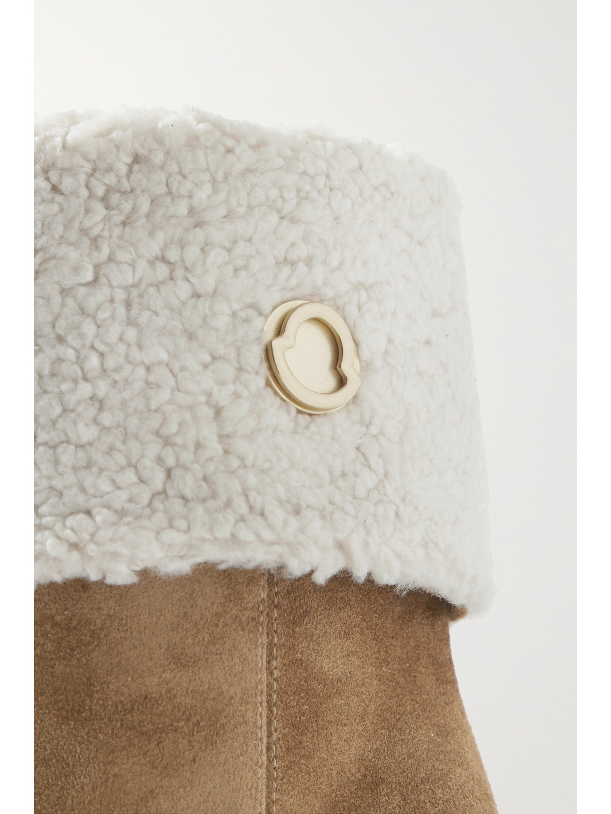 MONCLER W SHORT SHEARLING-LINED SUEDE WEDGE ANKLE BOOTS