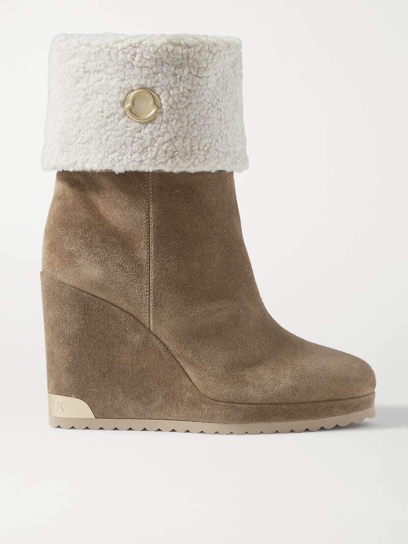 Moncler W Short Shearling-lined Suede Wedge Ankle Boots
