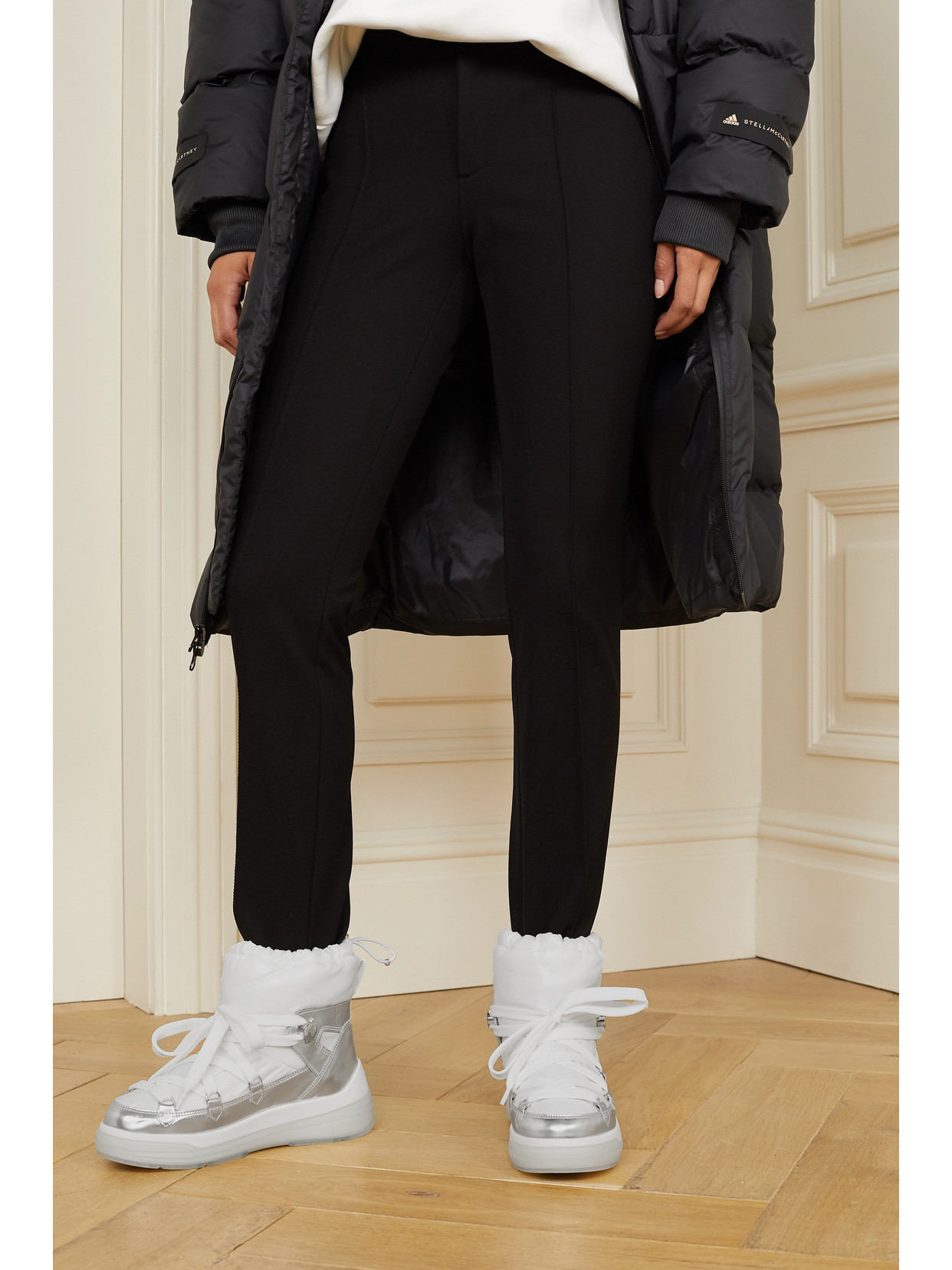 MONCLER INSOLUX METALLIC LEATHER AND PADDED SHELL ANKLE BOOTS