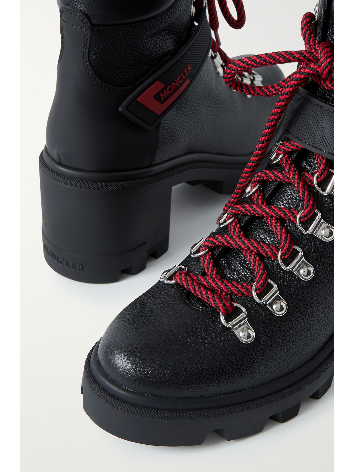 Moncler Carol Rubber-trimmed Textured-leather Ankle Boots In Black