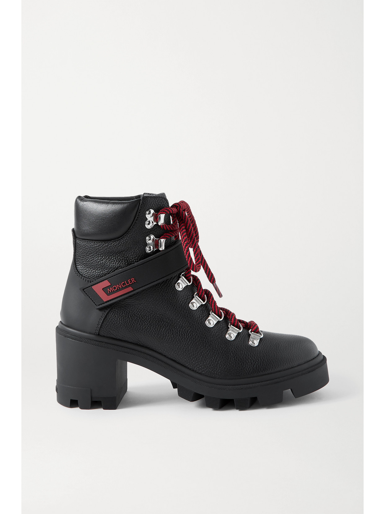Moncler Carol Rubber-trimmed Textured-leather Ankle Boots In Black