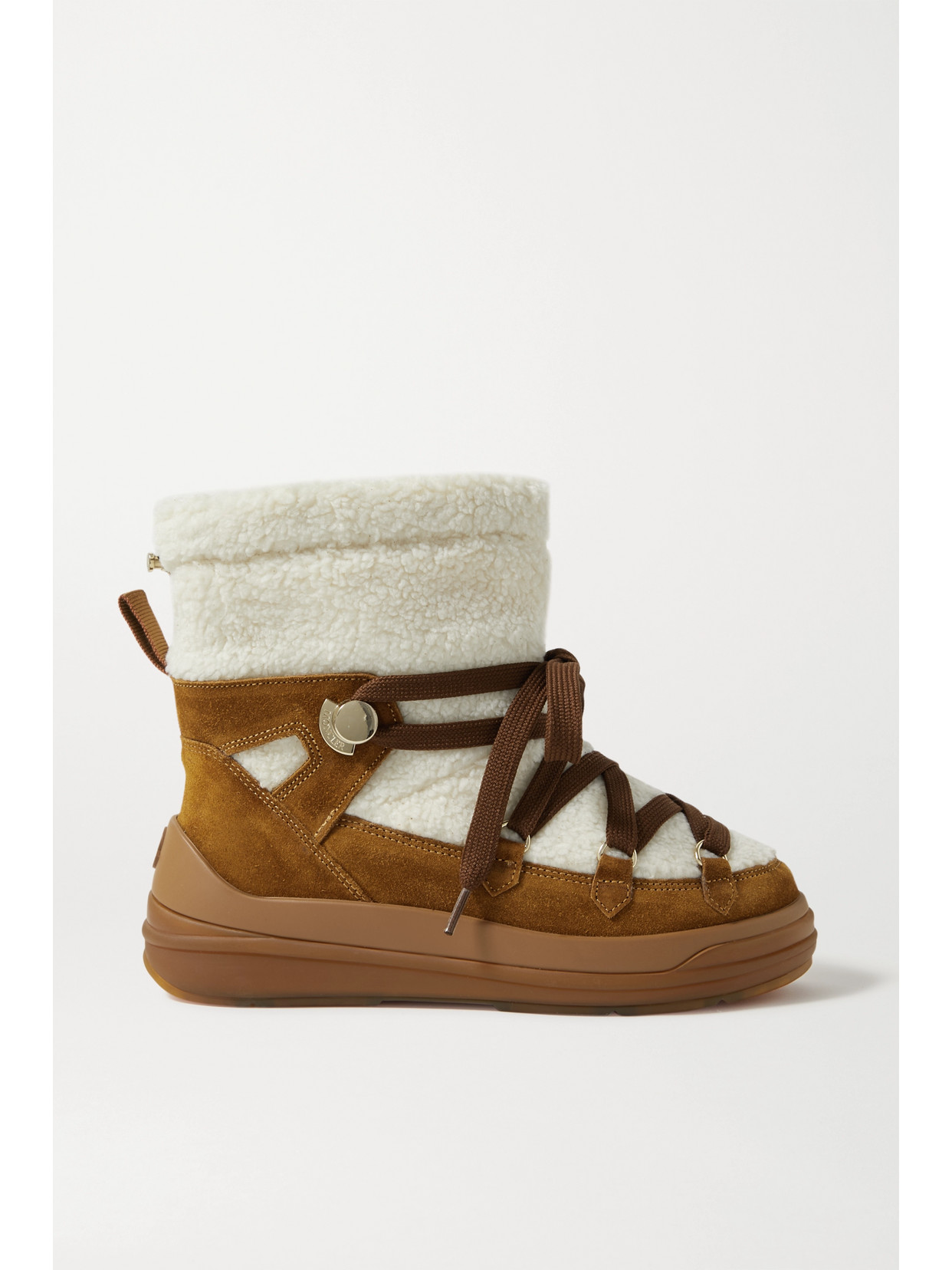 Moncler Insolux Faux Shearling-trimmed Suede Boots In Tan
