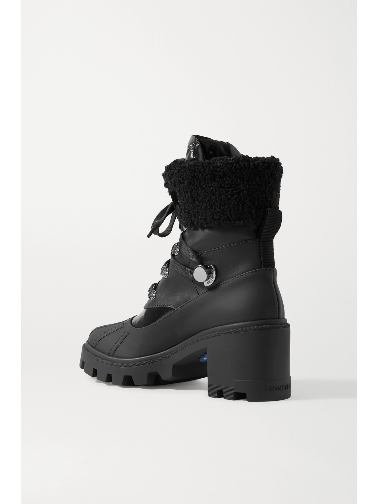 Moncler Corinne Leather And Faux Shearling-trimmed Rubber Ankle Boots In Black