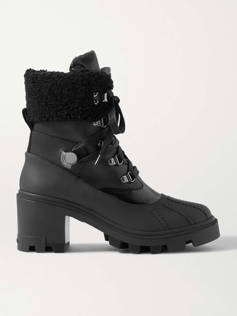 Moncler Corinne Leather And Faux Shearling-trimmed Rubber Ankle Boots