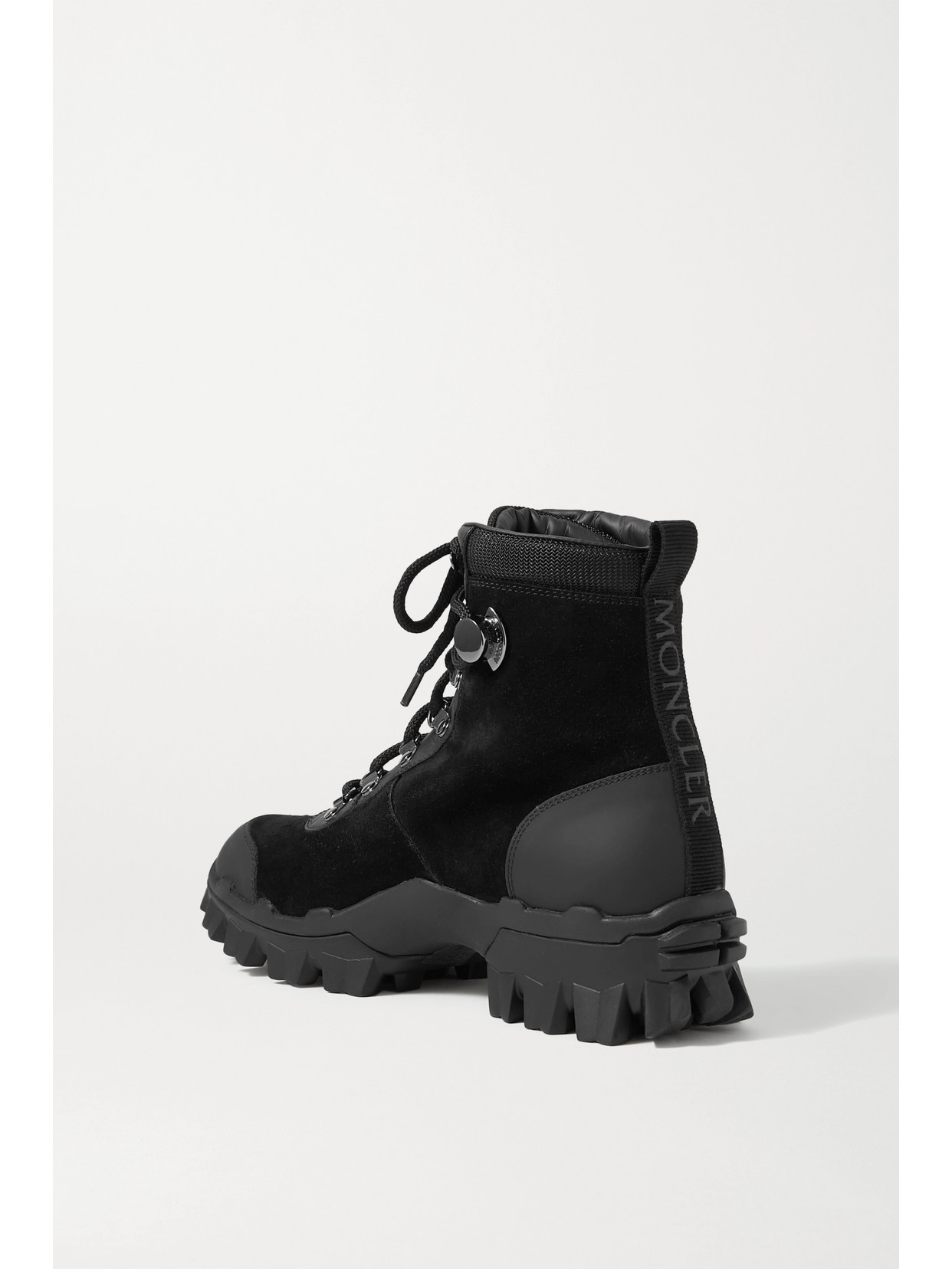 Shop Moncler Helis Logo-print Leather-trimmed Suede Ankle Boots In Black