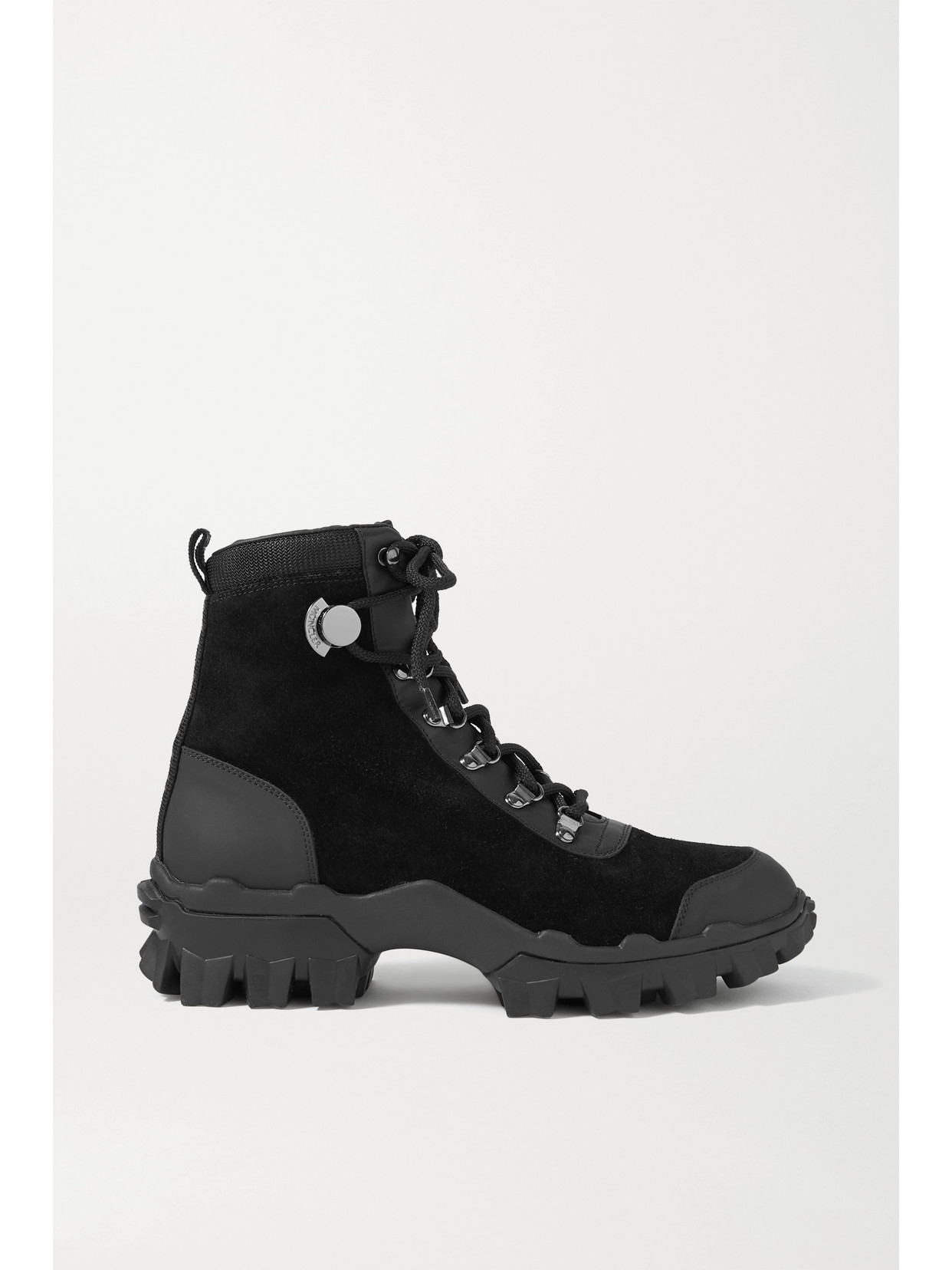 Shop Moncler Helis Logo-print Leather-trimmed Suede Ankle Boots In Black