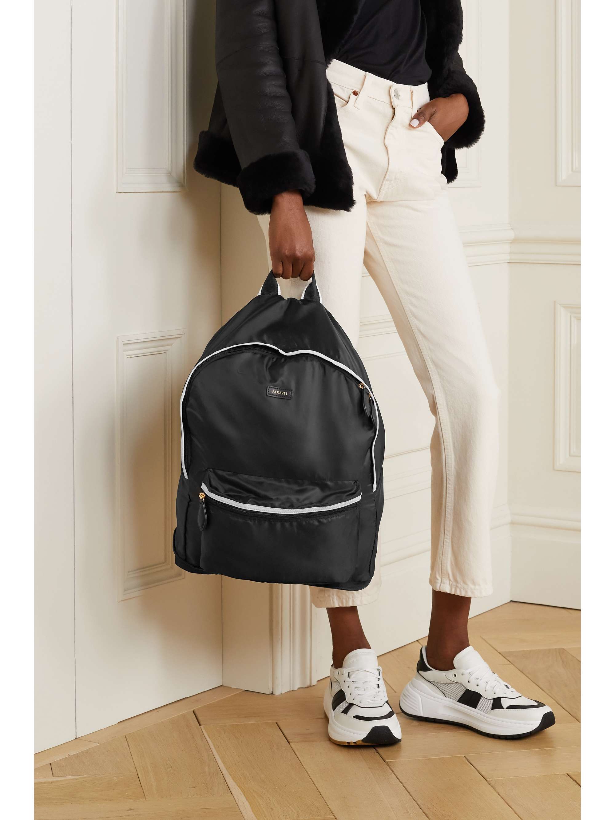 PARAVEL + NET SUSTAIN Fold-Up vegan leather and webbing-trimmed shell backpack