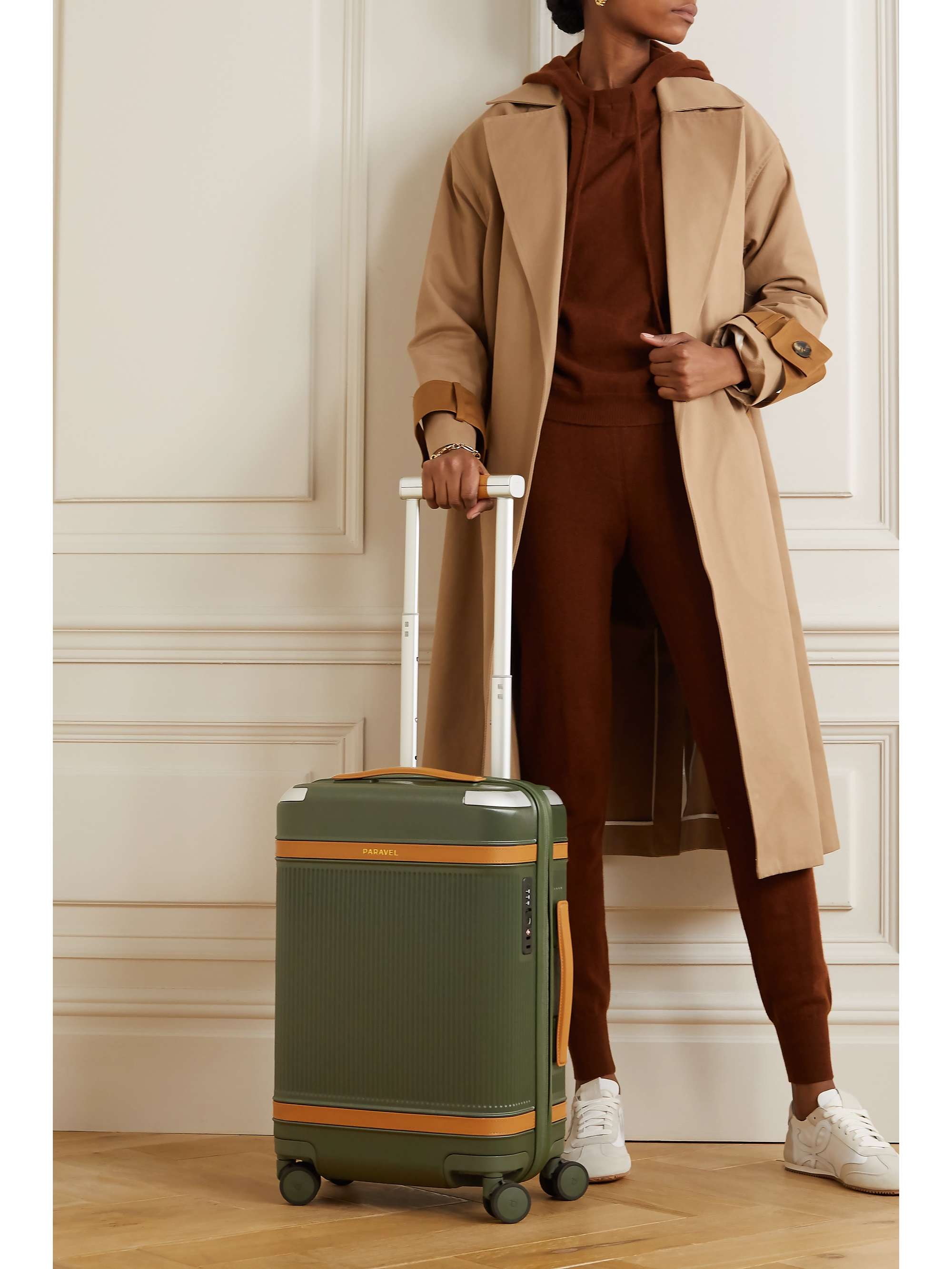 PARAVEL + NET SUSTAIN Aviator Carry-On vegan leather-trimmed hardshell suitcase