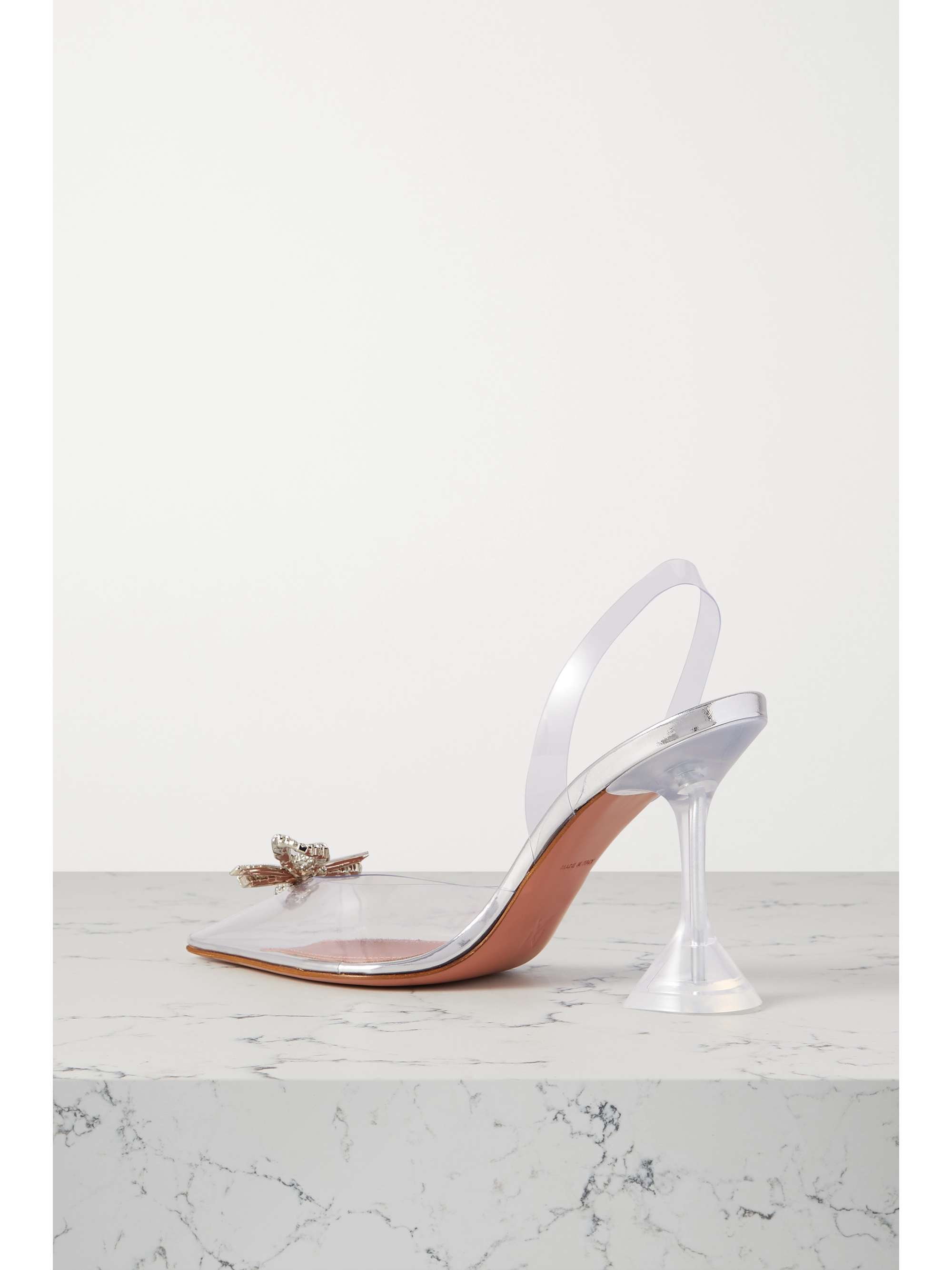 Clear Rosie crystal-embellished satin slingback pumps | AMINA MUADDI | NET-A-PORTER