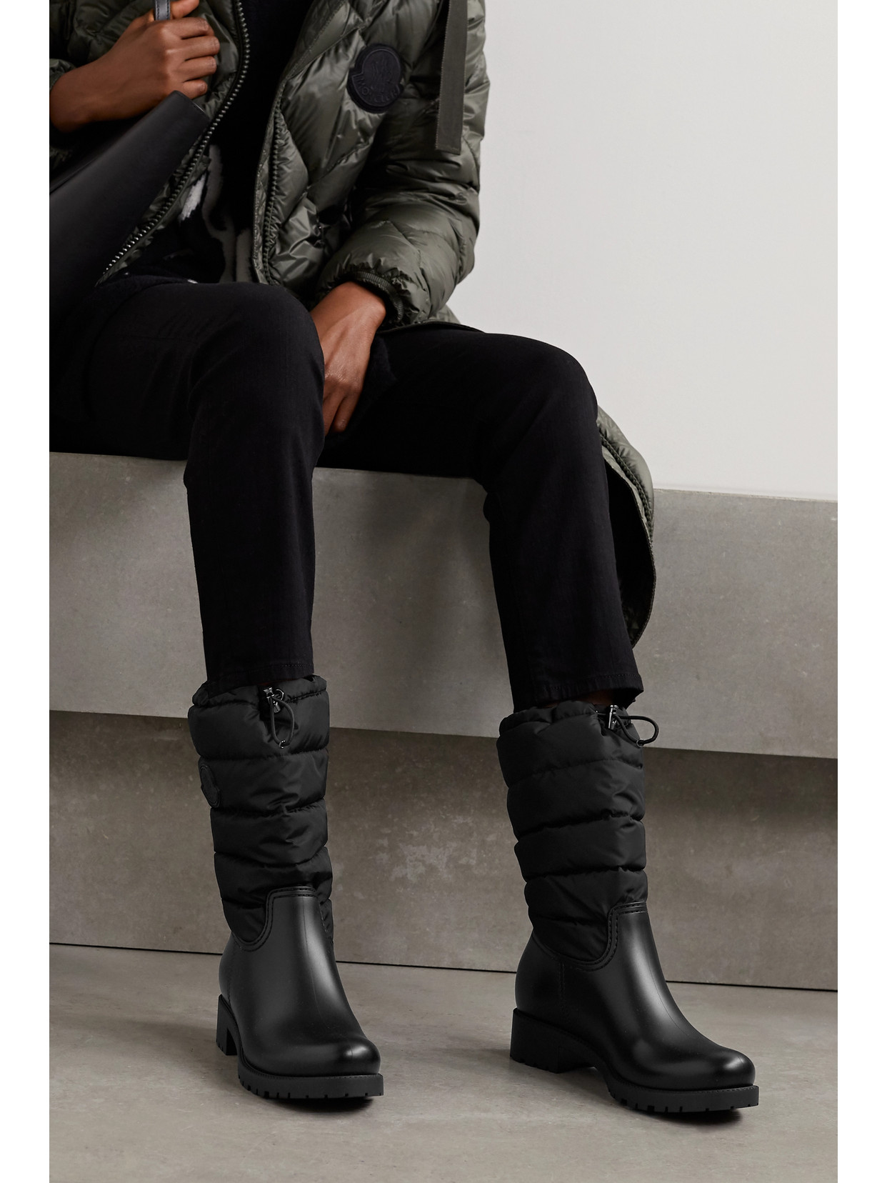 MONCLER GINETTE QUILTED NYLON AND RUBBER RAIN BOOTS