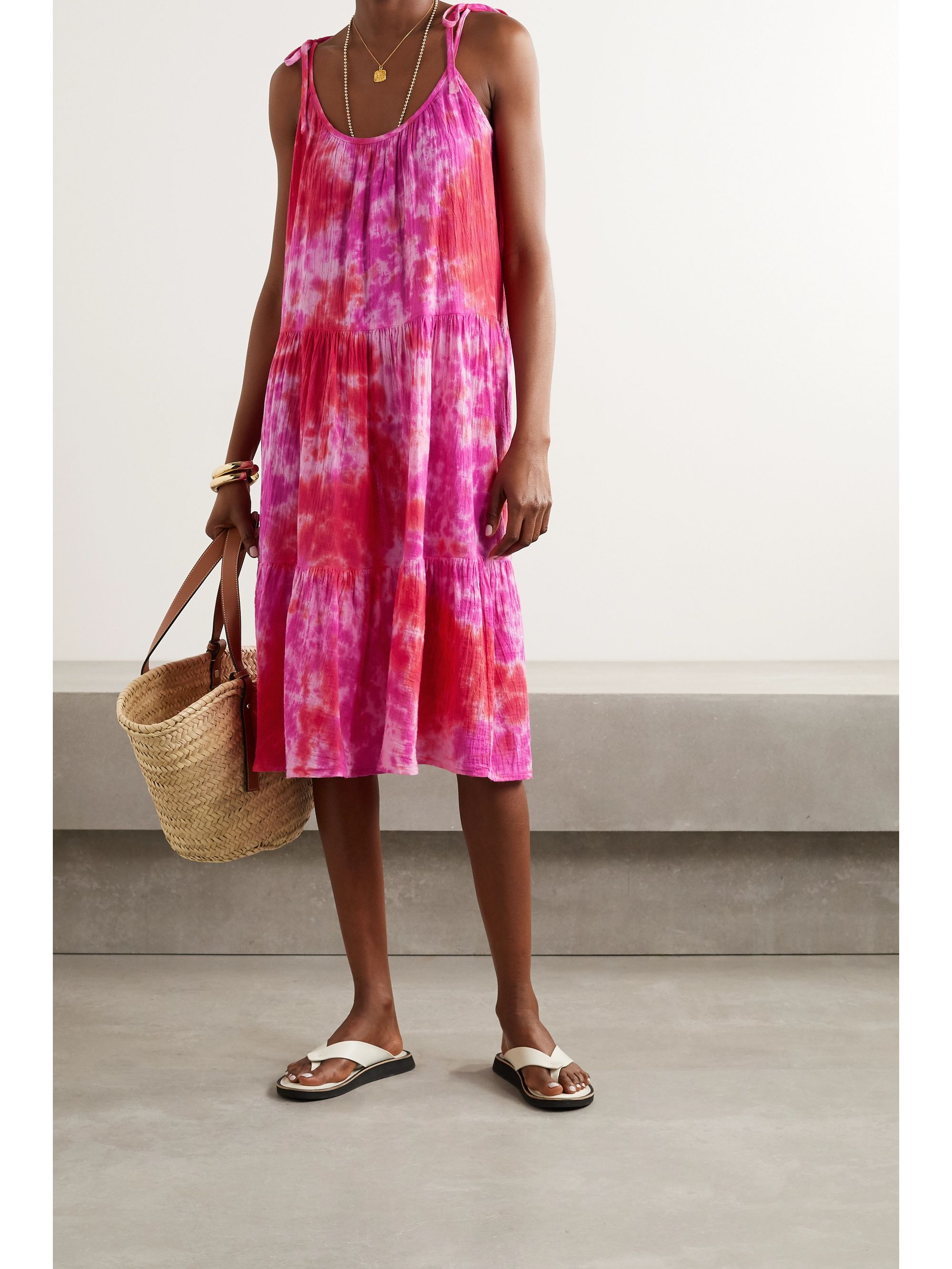 Pink Daisy tiered tie-dyed crinkled 