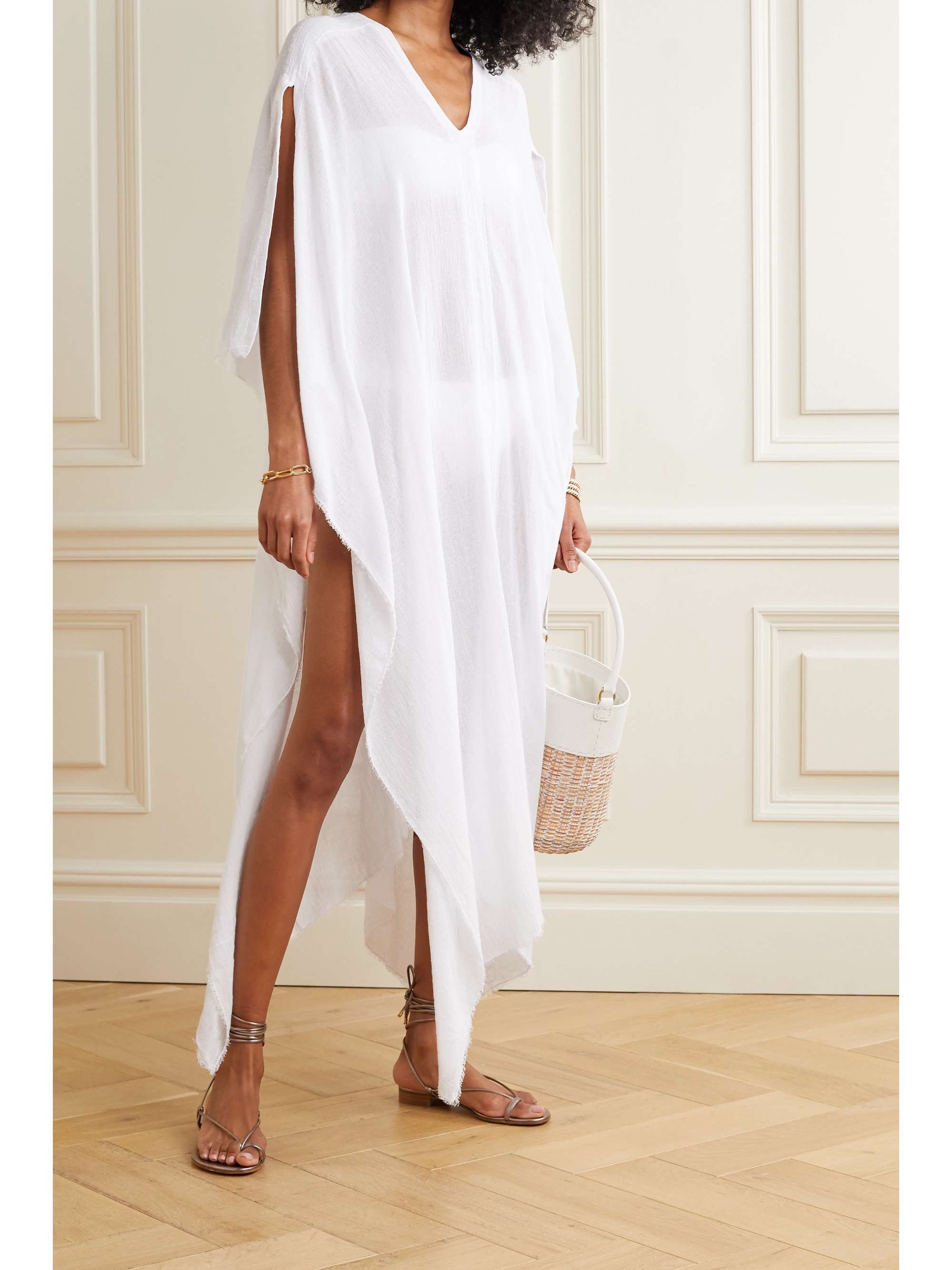 CARAVANA + NET SUSTAIN Koyok frayed cotton-gauze kaftan