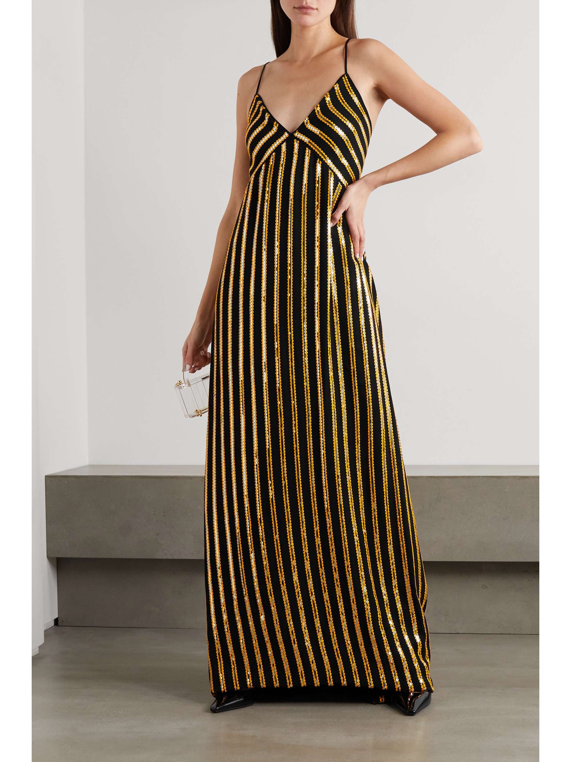 GALVAN Open-back sequin-embellished crepe gown