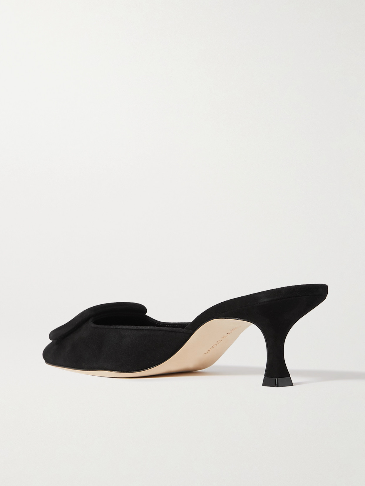 Shop Manolo Blahnik Maysale 50 Buckled Suede Mules In Black