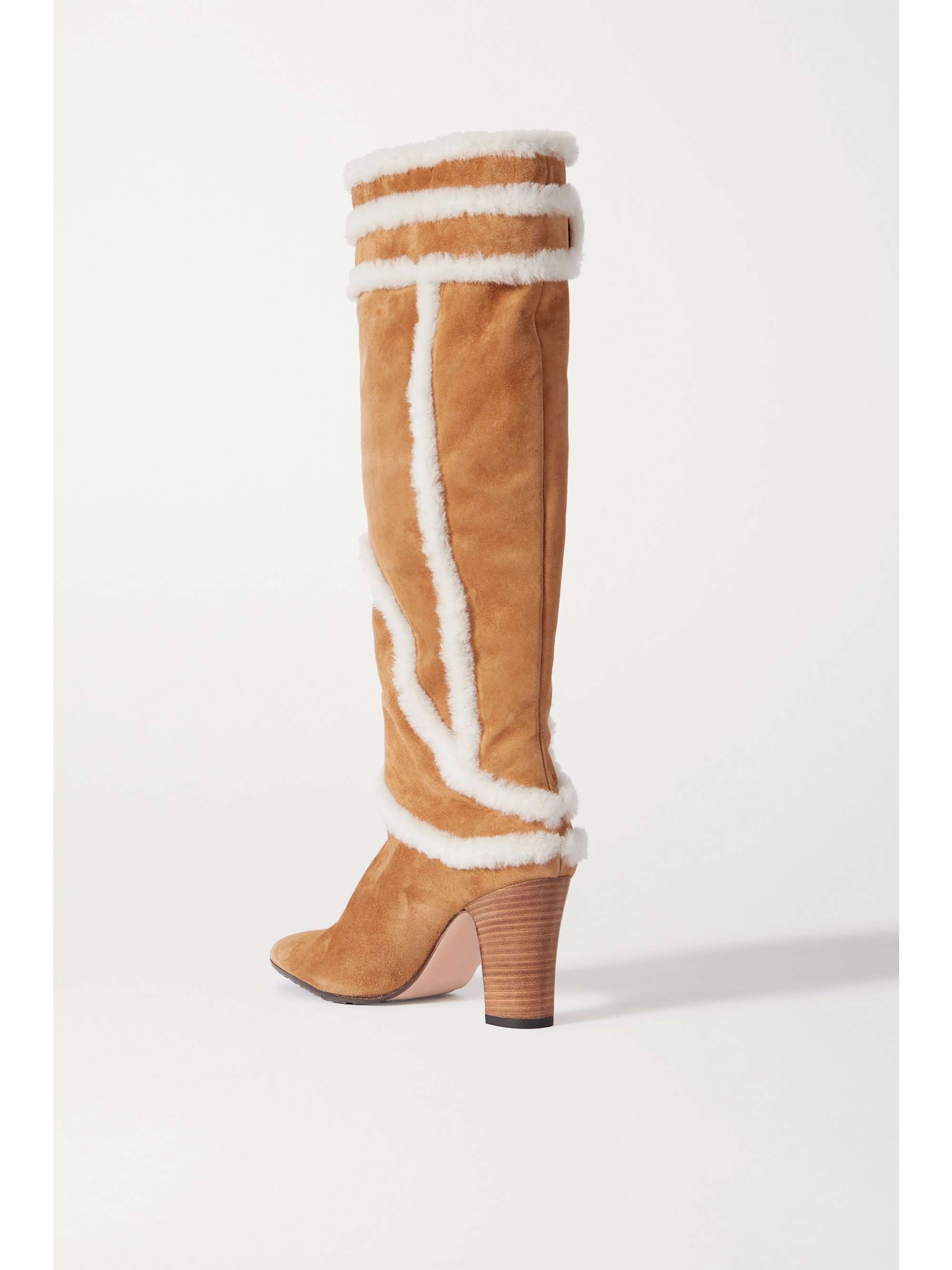 MANOLO BLAHNIK Cluntius 90 shearling-trimmed suede knee boots