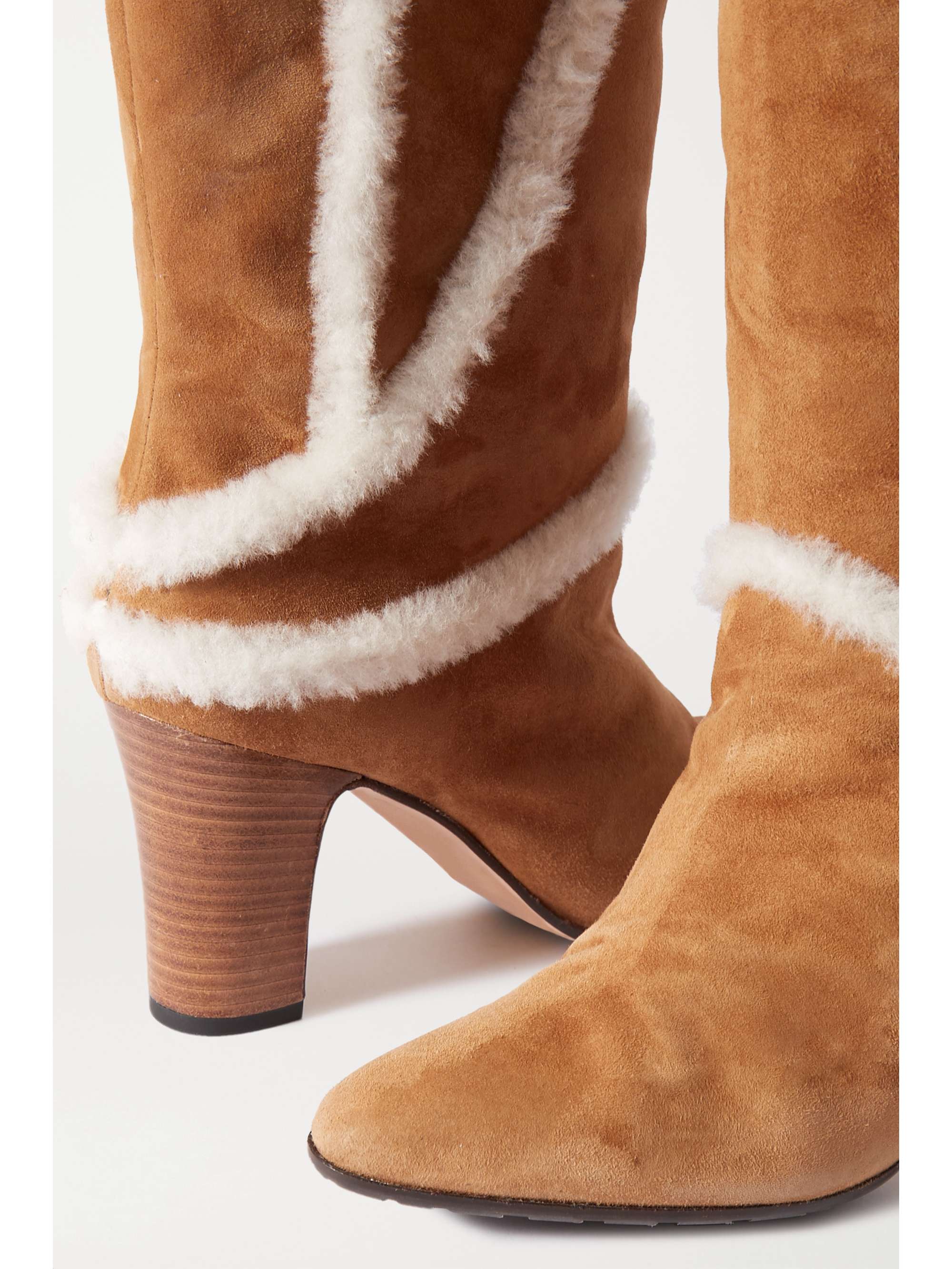 MANOLO BLAHNIK Cluntius 90 shearling-trimmed suede knee boots