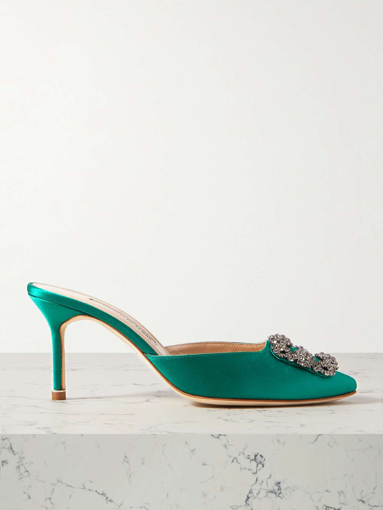 Manolo Blahnik Hangisimu 70 Embellished Satin Mules - Green