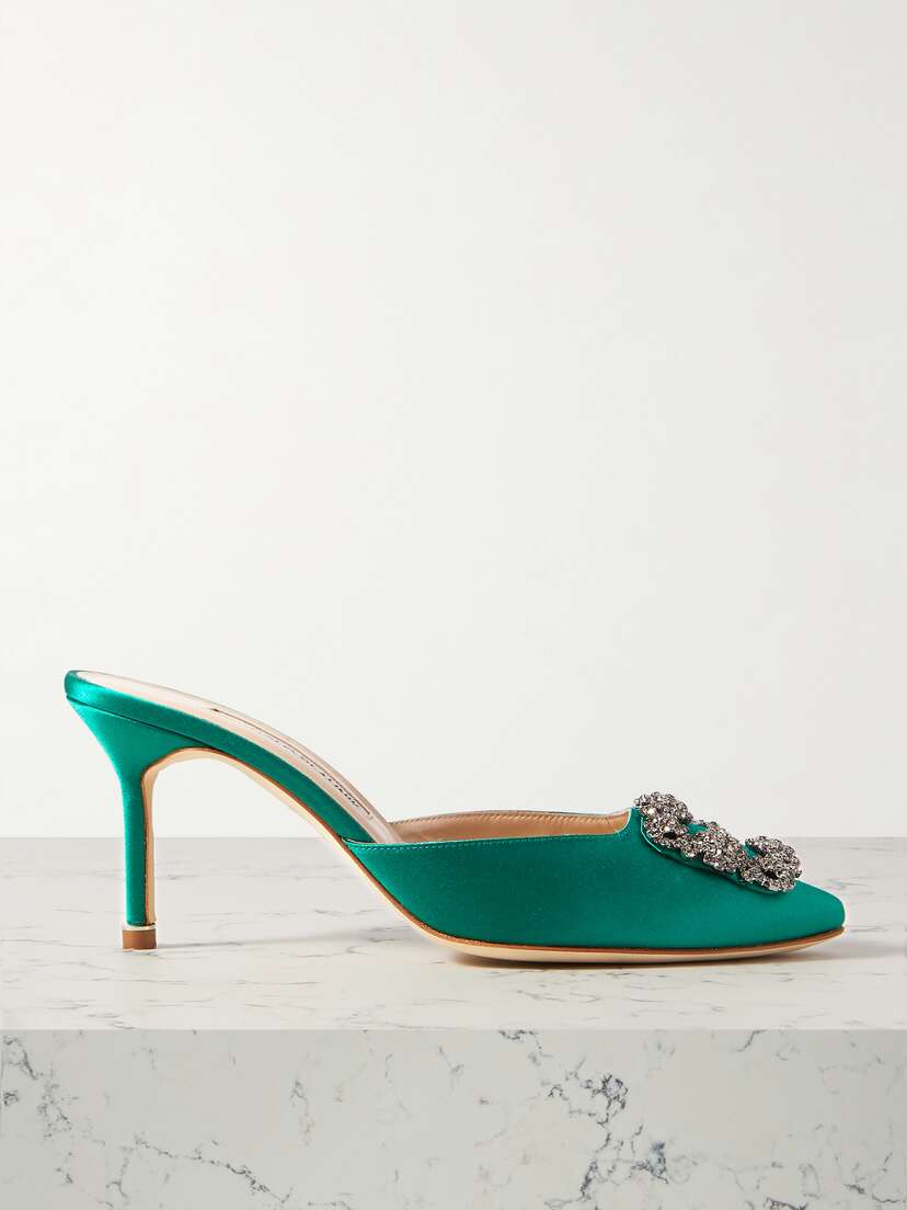 Manolo Blahnik Hangisimu 70 Embellished Satin Mules