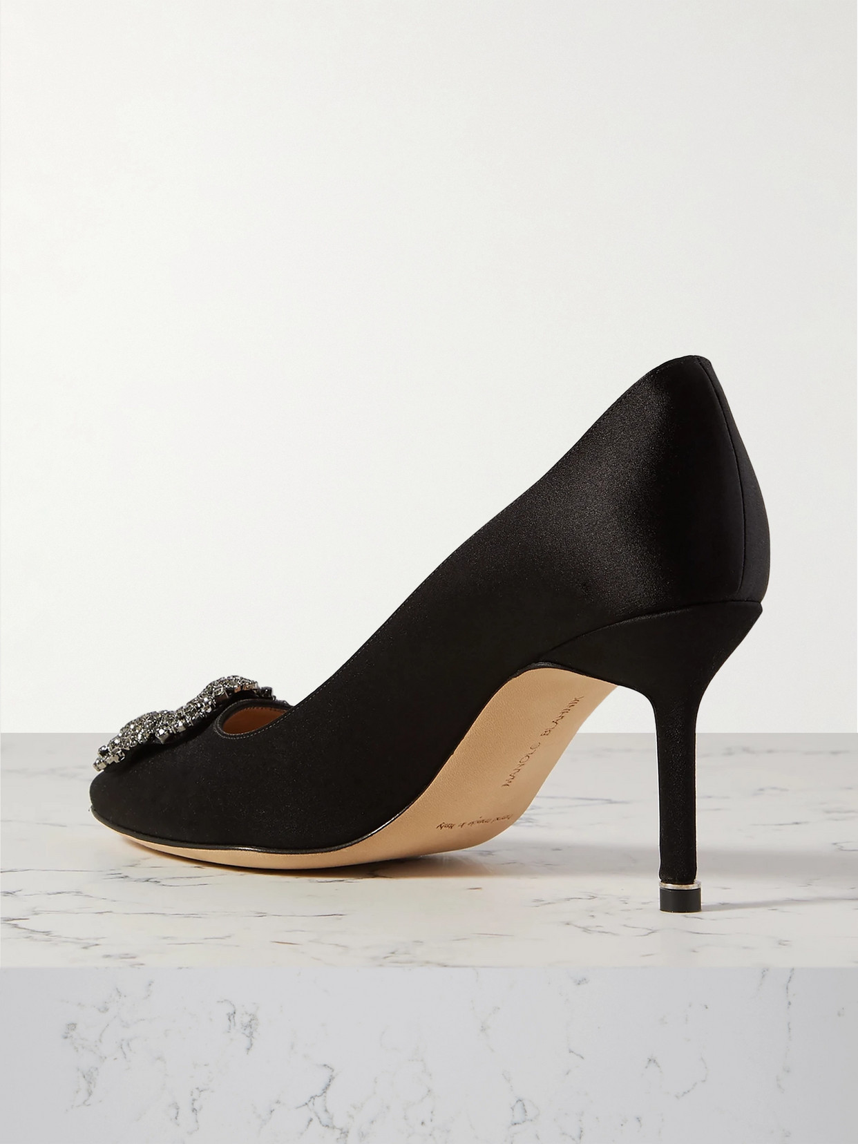 MANOLO BLAHNIK HANGISI 70 EMBELLISHED SATIN PUMPS