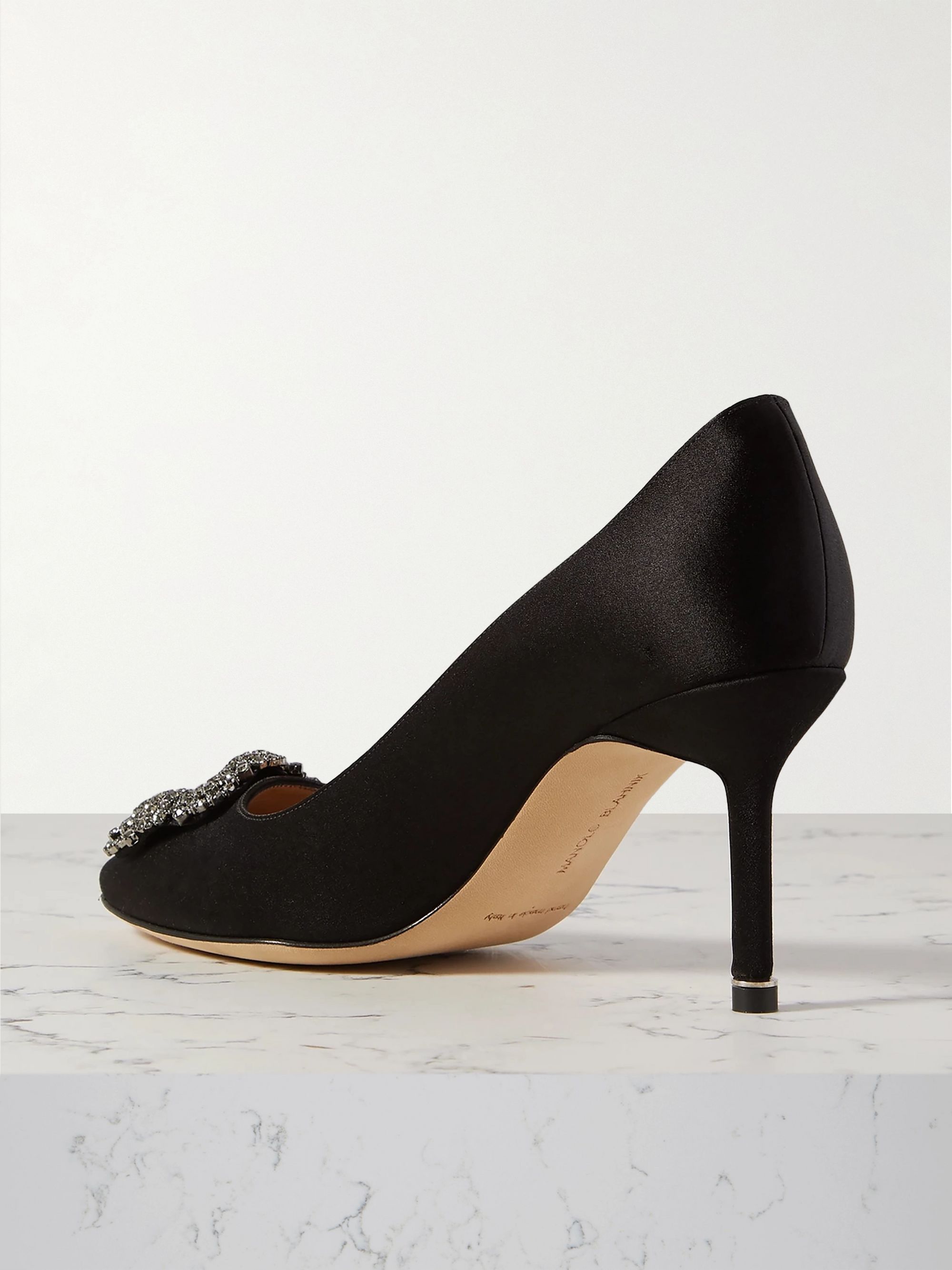 Black Hangisi 70 embellished satin pumps | MANOLO BLAHNIK | NET-A-PORTER