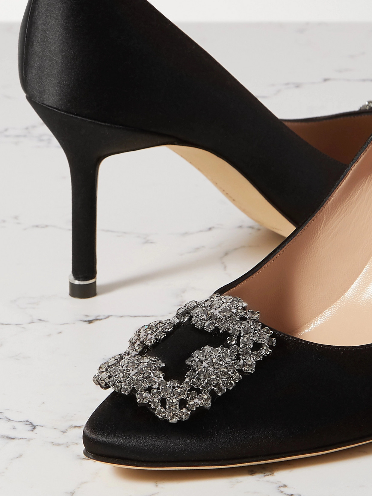 MANOLO BLAHNIK HANGISI 70 EMBELLISHED SATIN PUMPS
