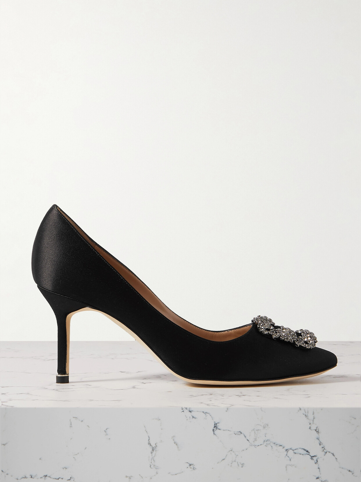 Manolo Blahnik Hangisi 70 Embellished Satin Pumps In Black