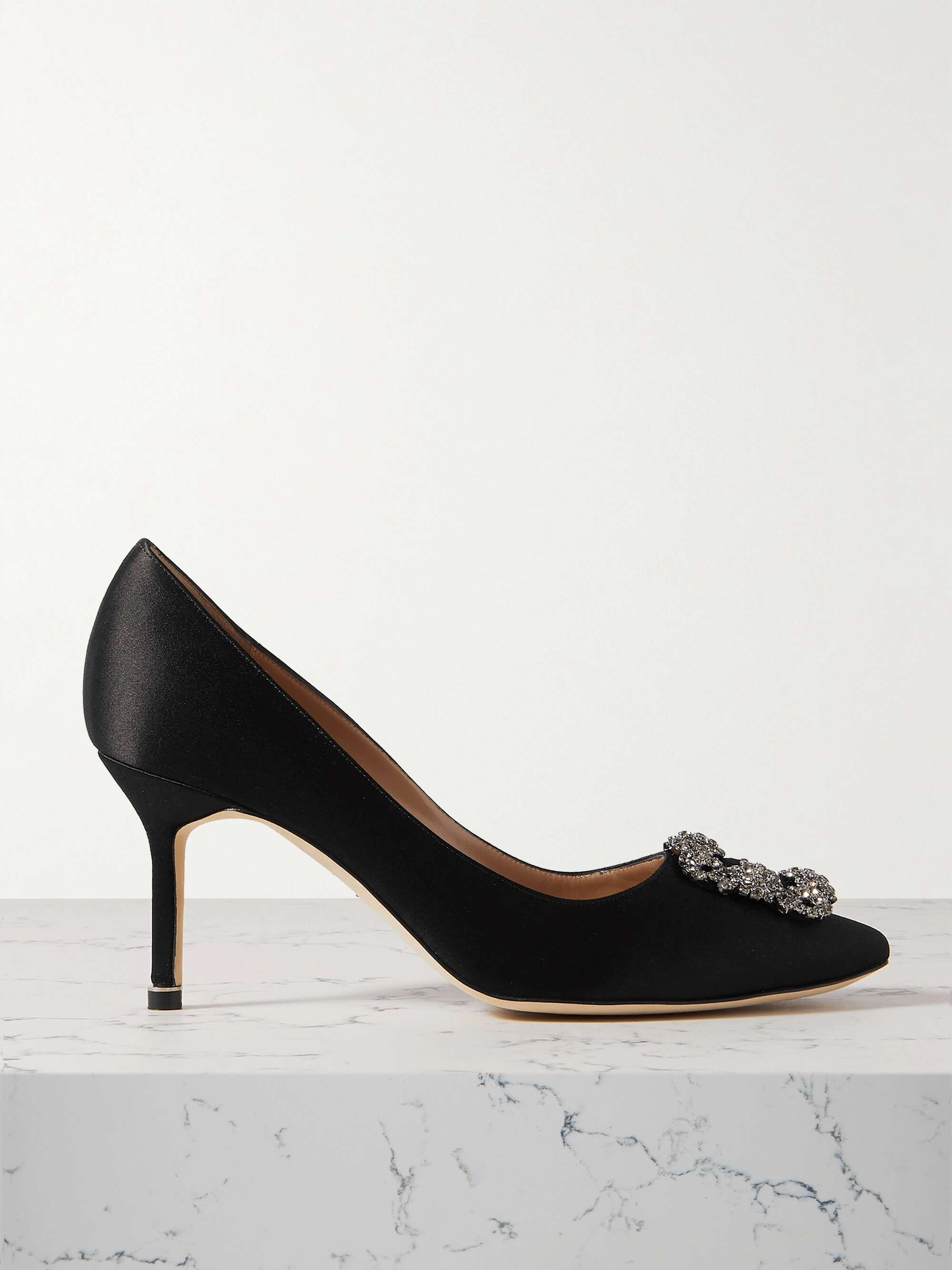 Black 70 embellished satin | MANOLO BLAHNIK | NET-A-PORTER