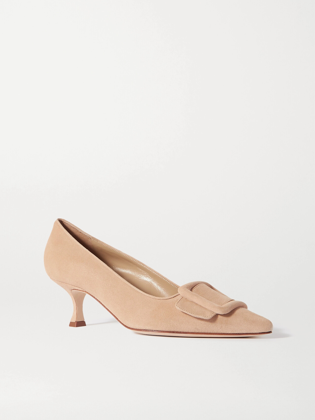 Manolo Blahnik - Maysale 50 Buckled Suede Pumps - Beige