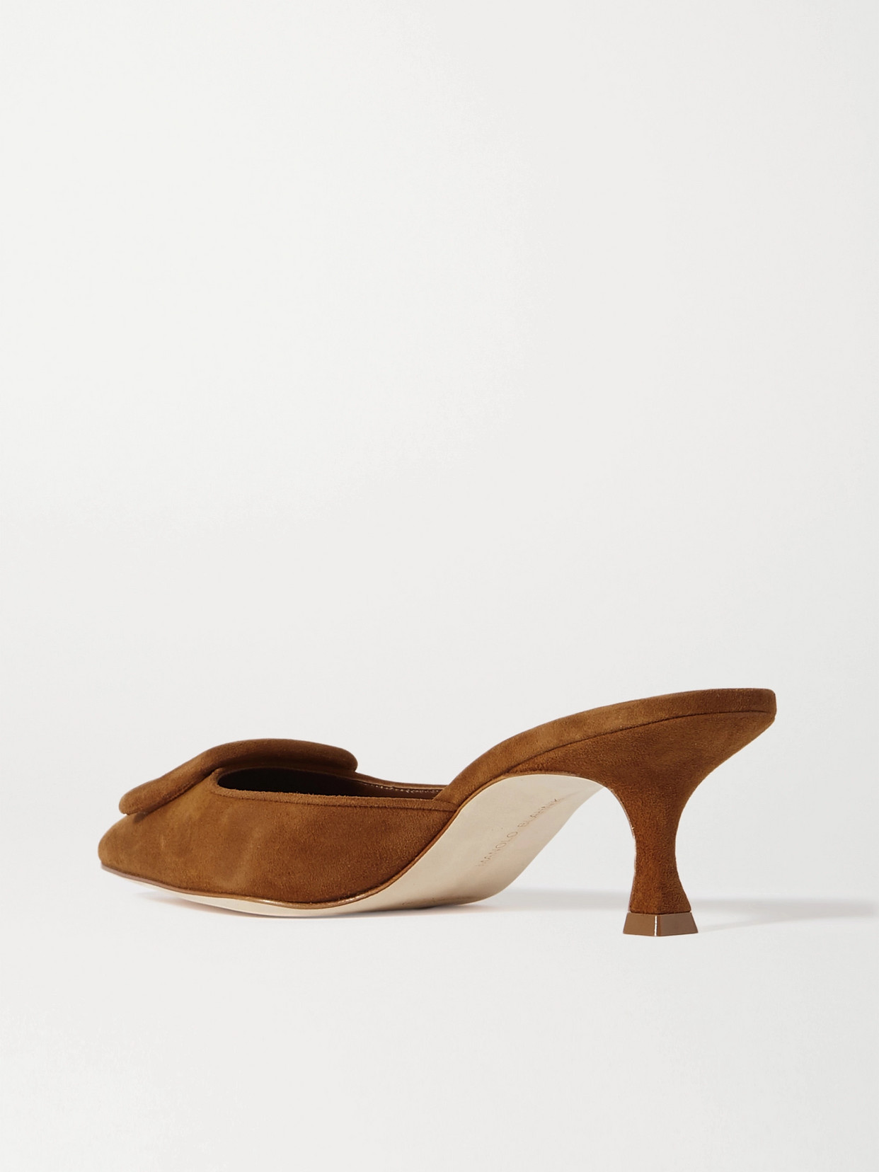 Shop Manolo Blahnik Maysale 50 Buckled Suede Mules In Tan