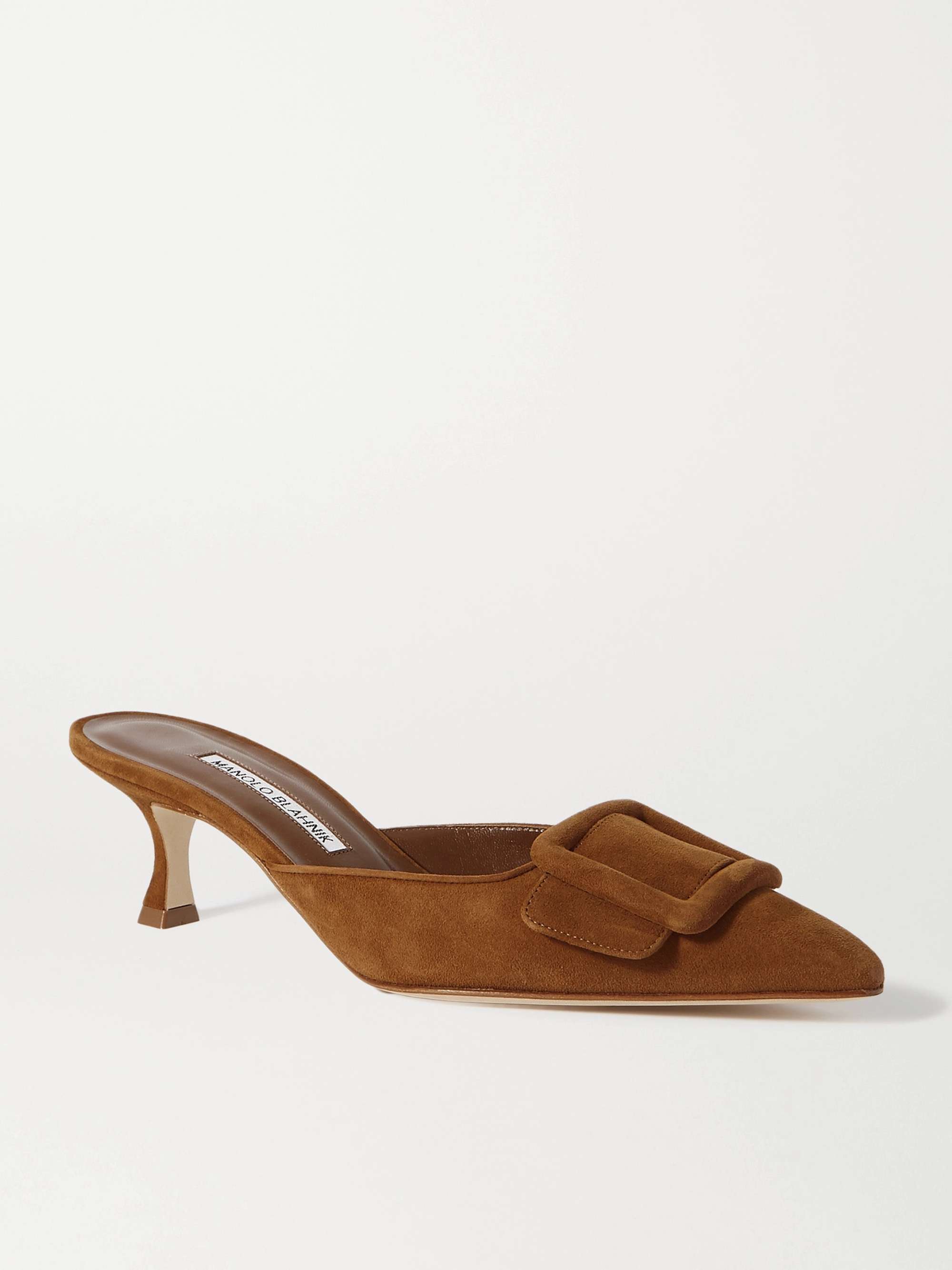 Maysale 50 buckled suede mules