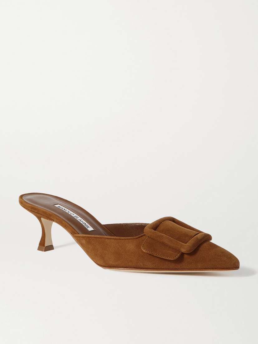 Manolo Blahnik Maysale 50 Buckled Suede Mules