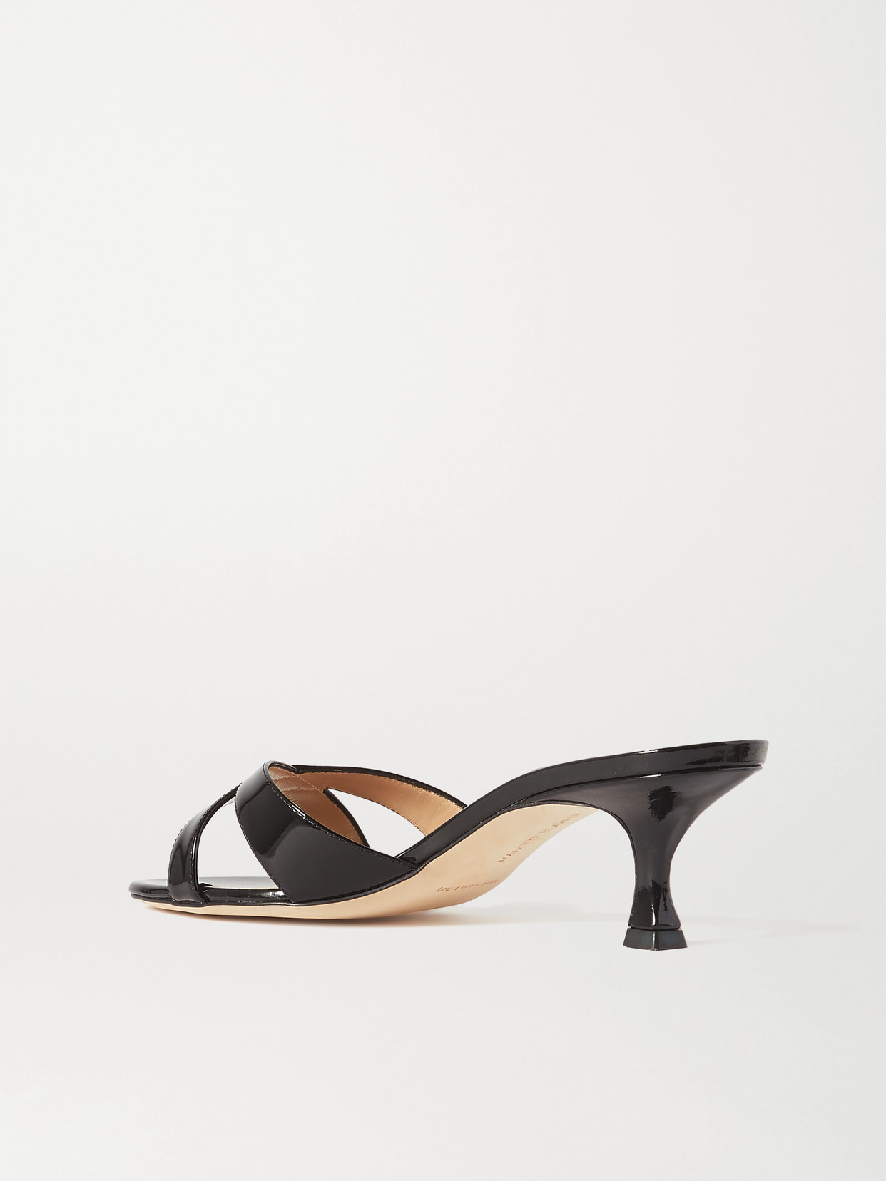 Shop Manolo Blahnik Callamu 50 Patent-leather Mules In Black