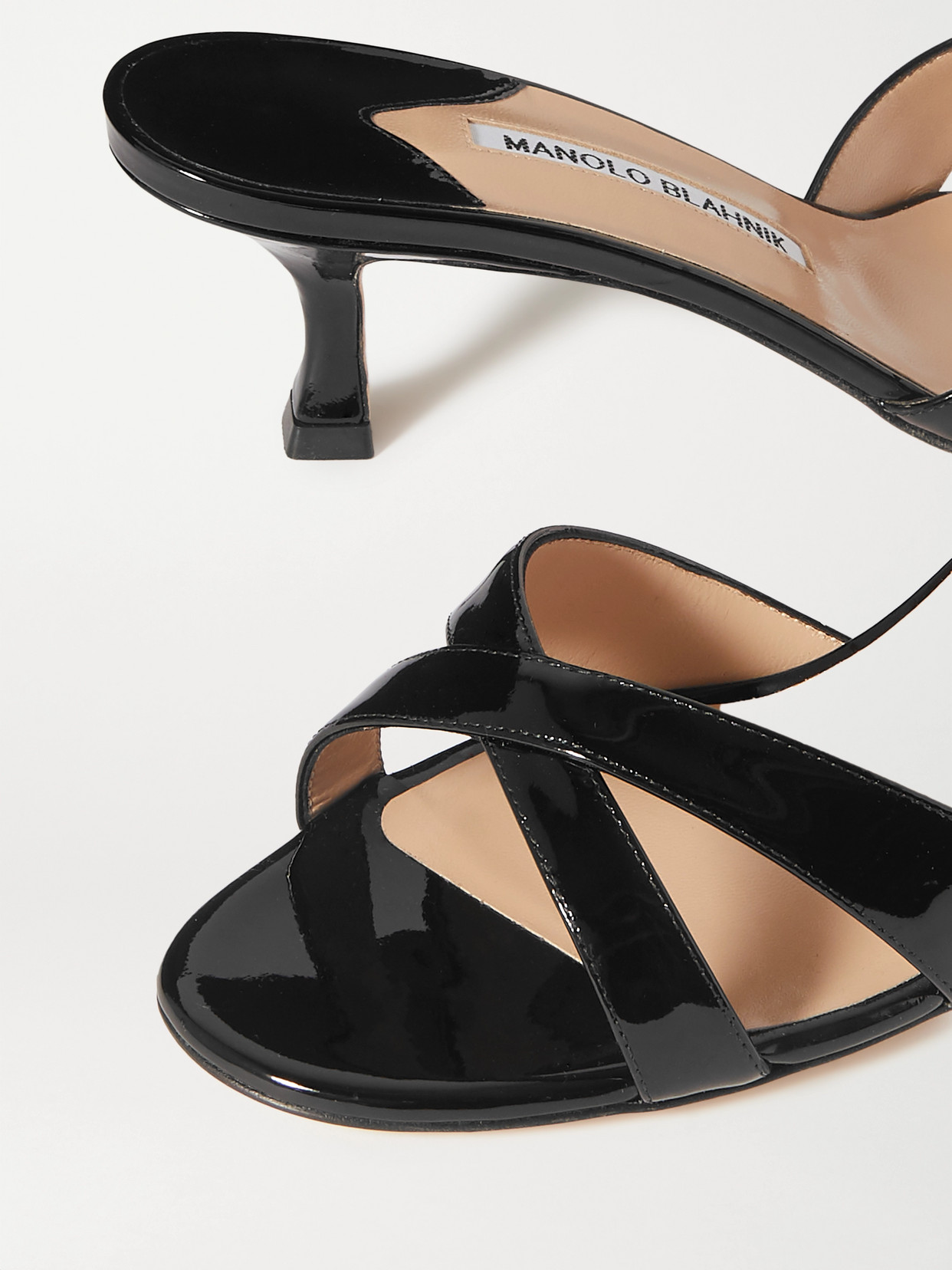 Shop Manolo Blahnik Callamu 50 Patent-leather Mules In Black