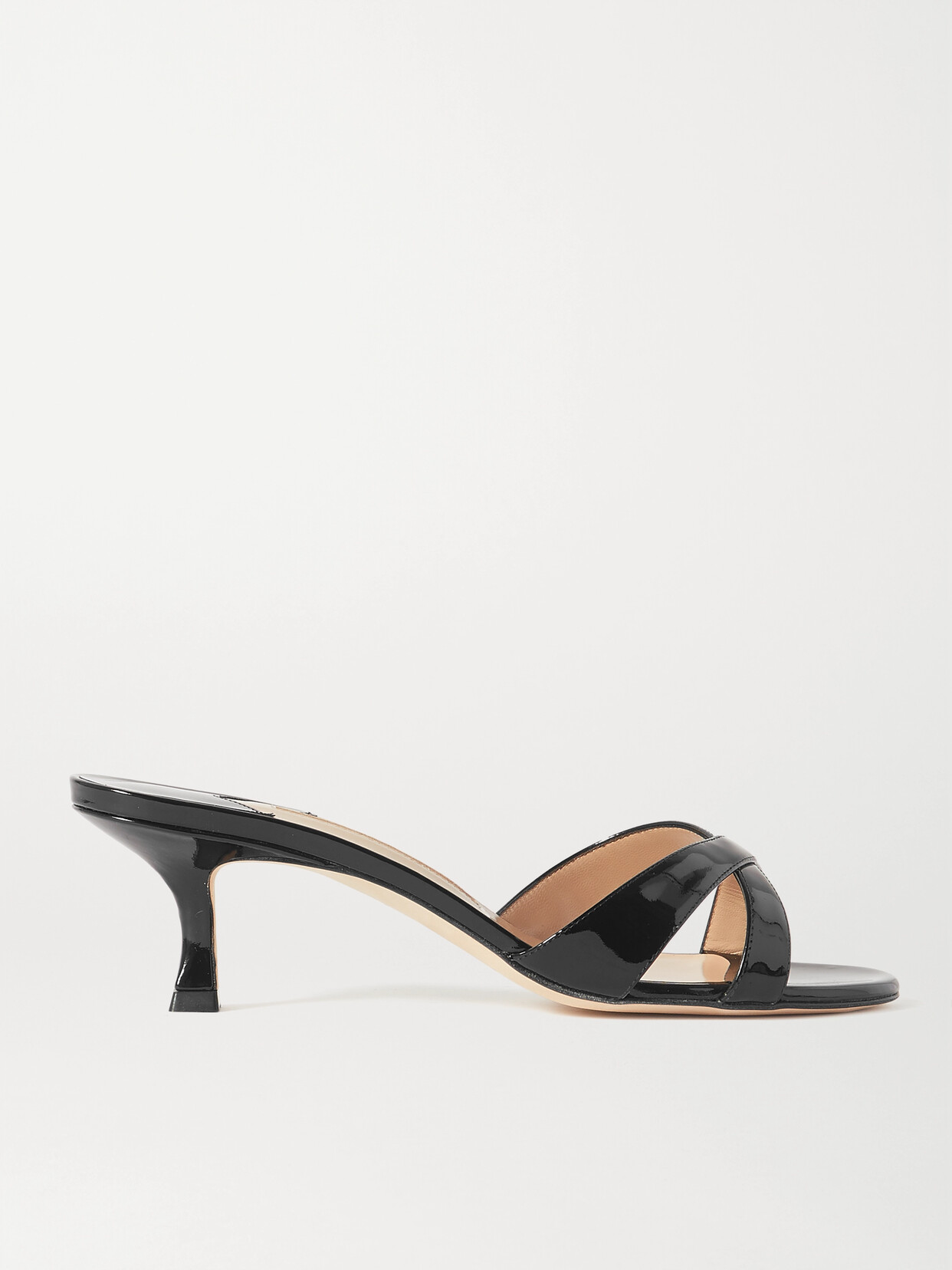 Shop Manolo Blahnik Callamu 50 Patent-leather Mules In Black