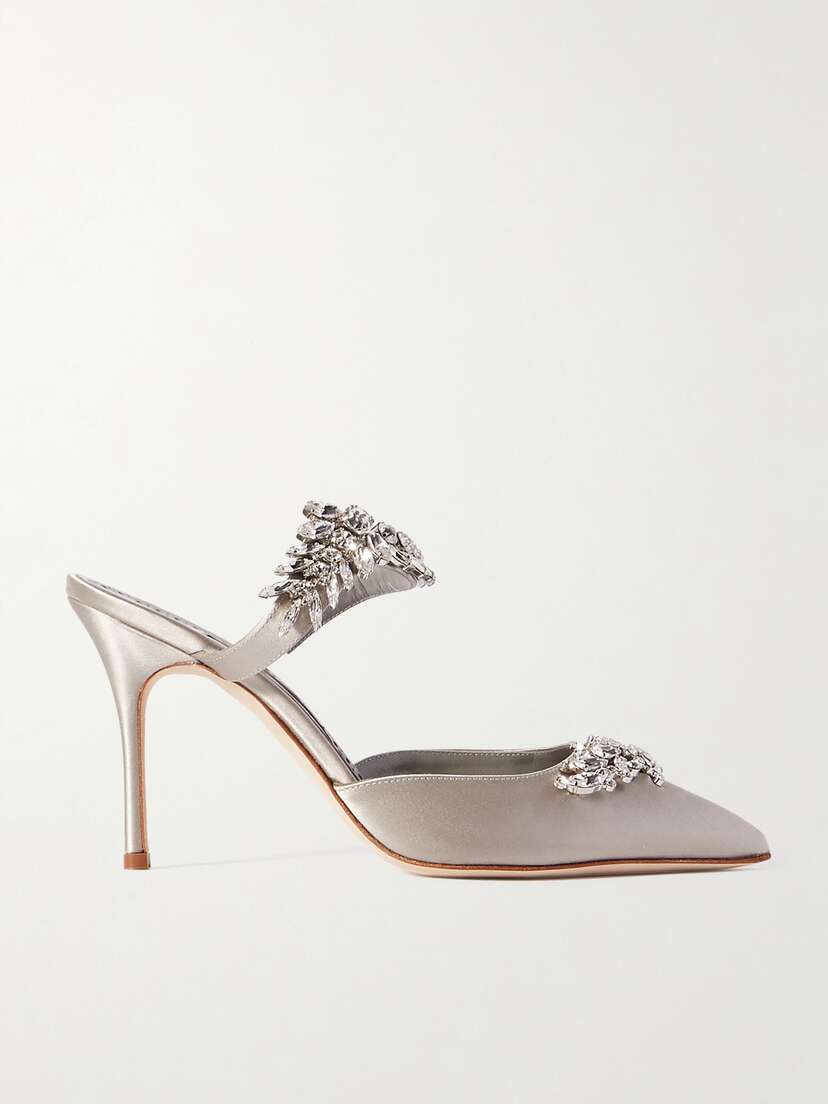 Manolo Blahnik Lurum 90 Crystal-embellished Satin Mules